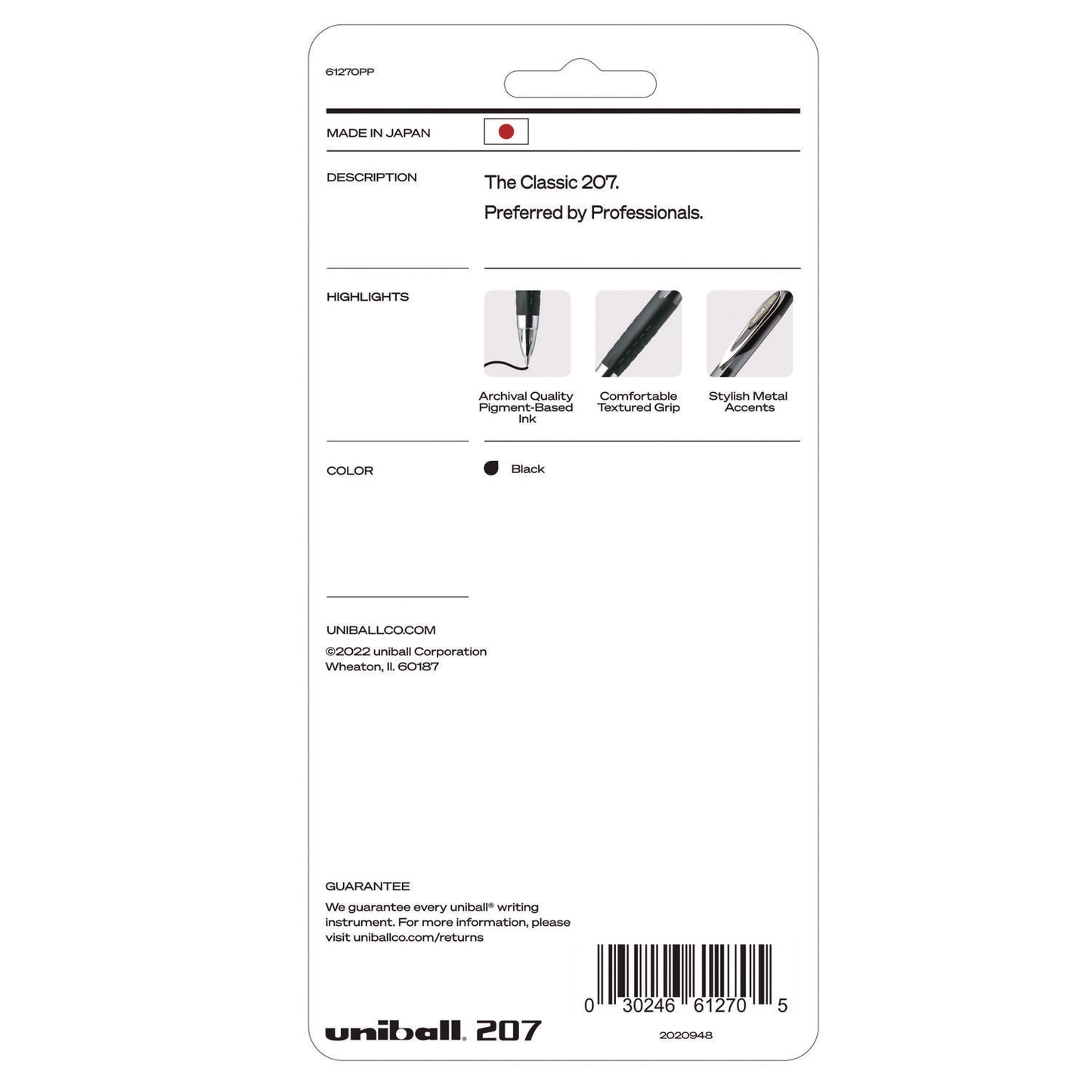 Signo 207 Gel Pen, Retractable, Fine 0.5 mm, Black Ink, Smoke/Black Barrel, 4/Pack