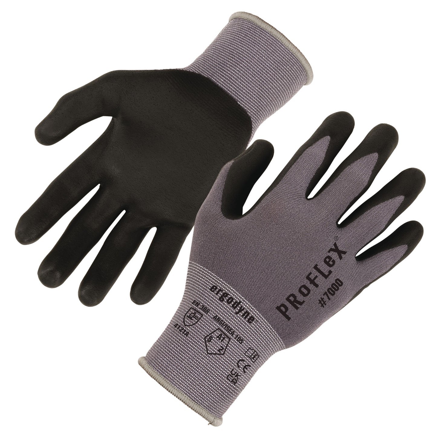 ProFlex 7000 Nitrile-Coated Gloves Microfoam Palm, EN388: 4121A, 9" Long, X-Small, Gray, 12 Pairs