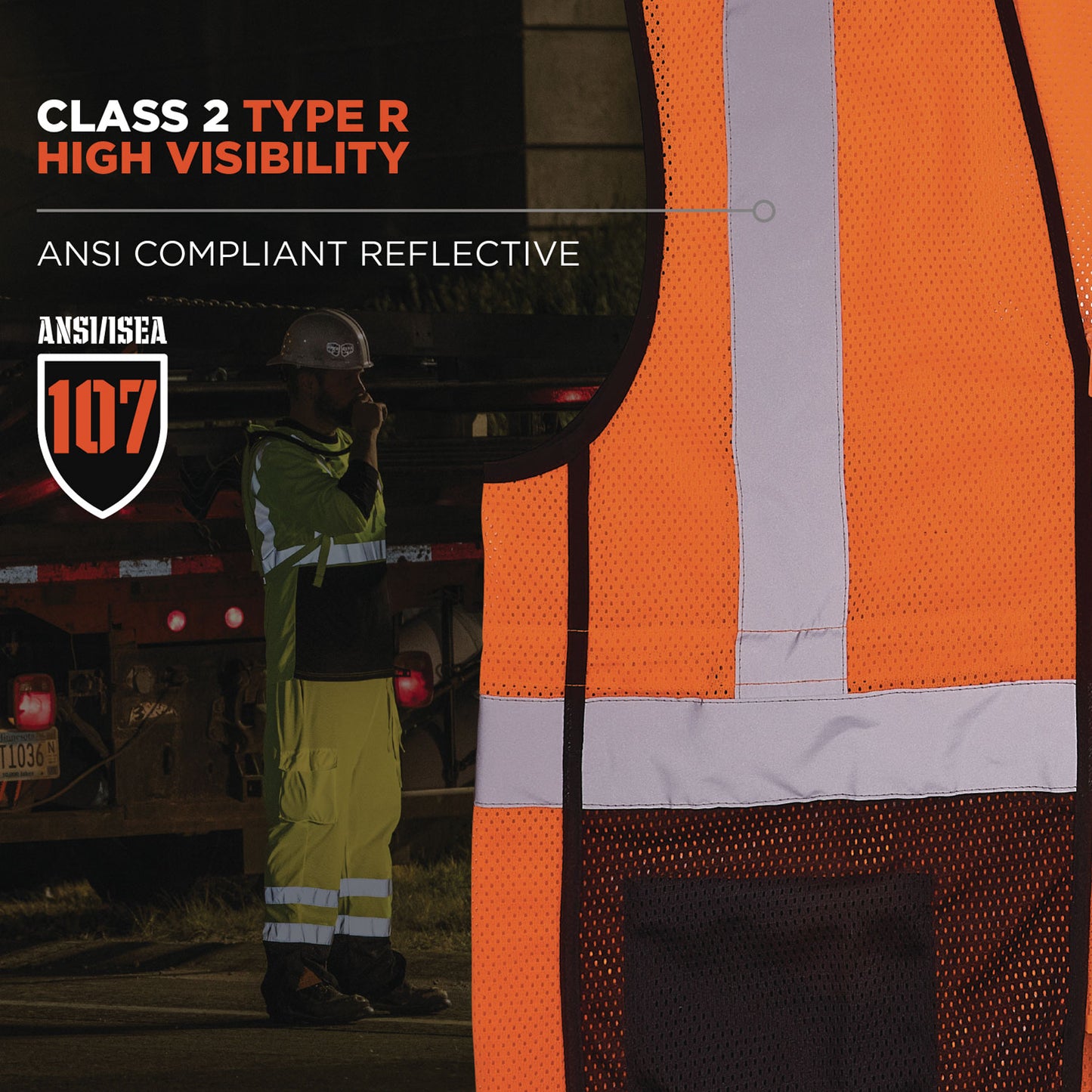GloWear 8210Z Hi-Vis Class 2 Mesh Vest, Polyester, Large to X-Large, Orange