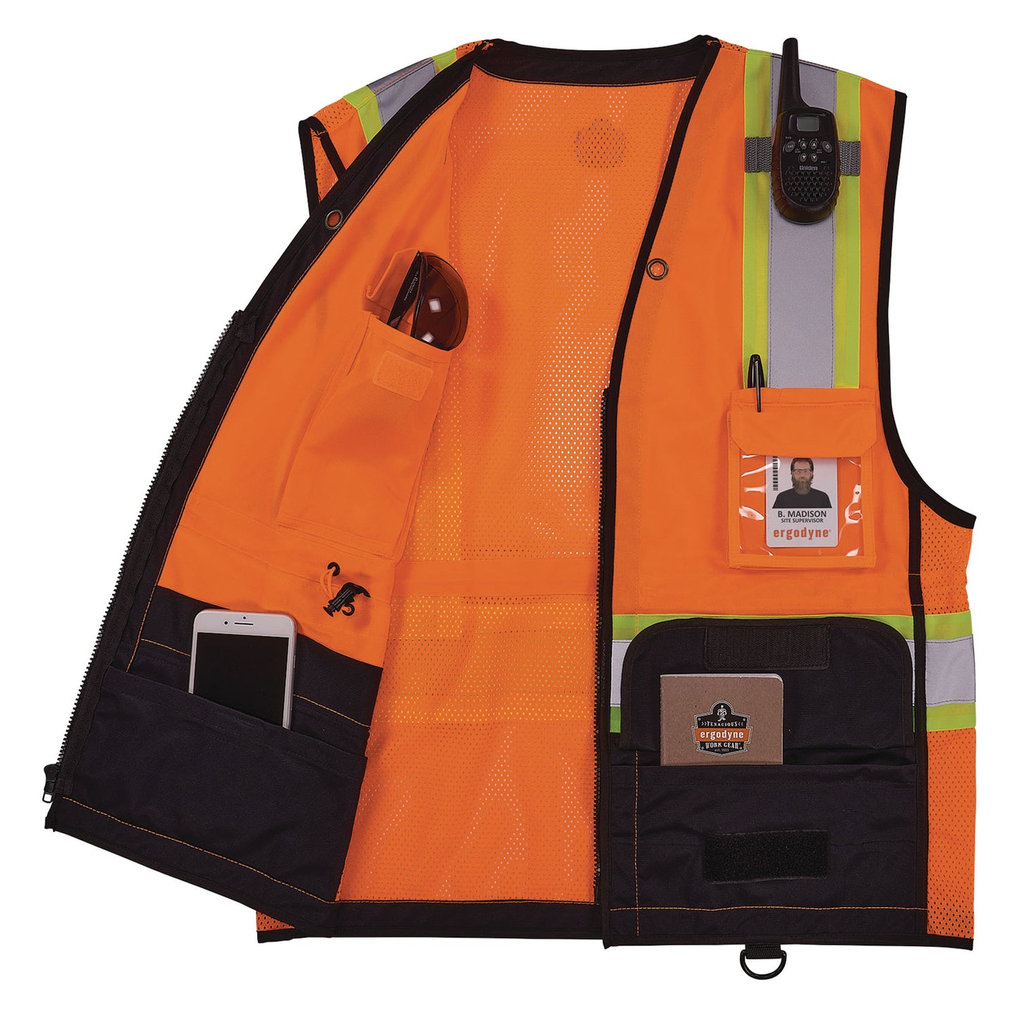 GloWear 8251HDZ Class 2 Two-Tone Hi-Vis Safety Vest,Polyester, Large to X-Large, Orange