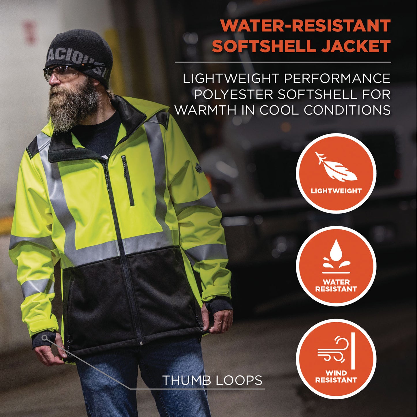 GloWear 8353 Class 3 Hi-Vis Softshell Water-Resistant Jacket, Large, Lime