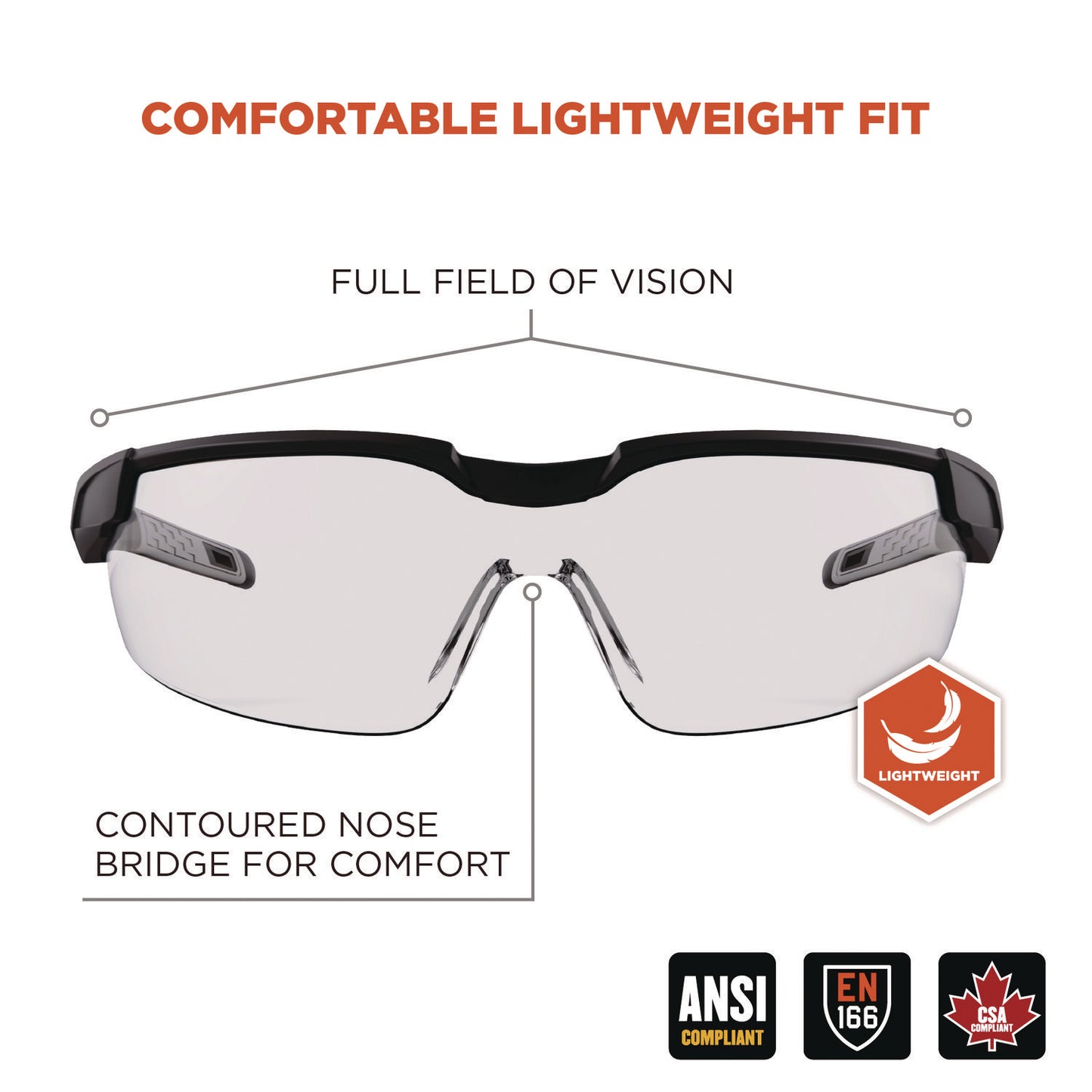 Skullerz DELLENGER Safety Glasses with Adjustable Temples, Matte Black Half Frame, Clear Single Lens