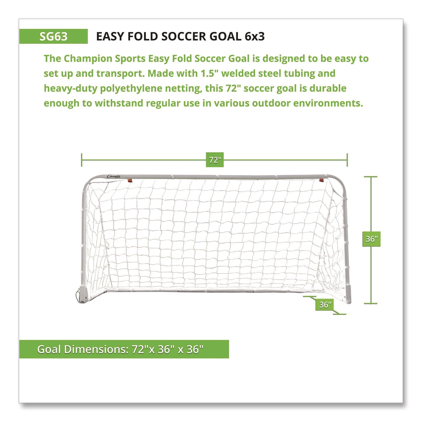 Easy Fold Soccer Goal, 6 ft x 3 ft, 1.25" dia Frame