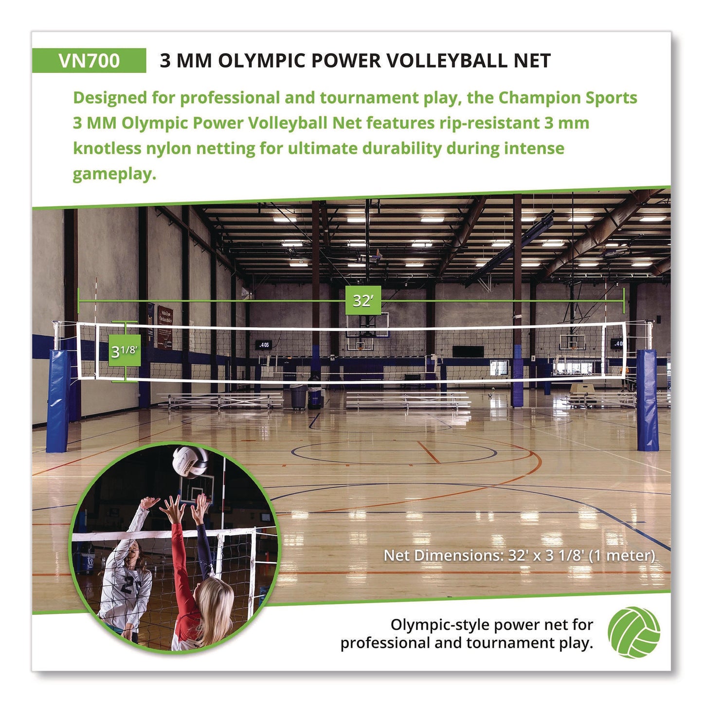Olympic Power Volleyball Net, 32 ft x 3 ft