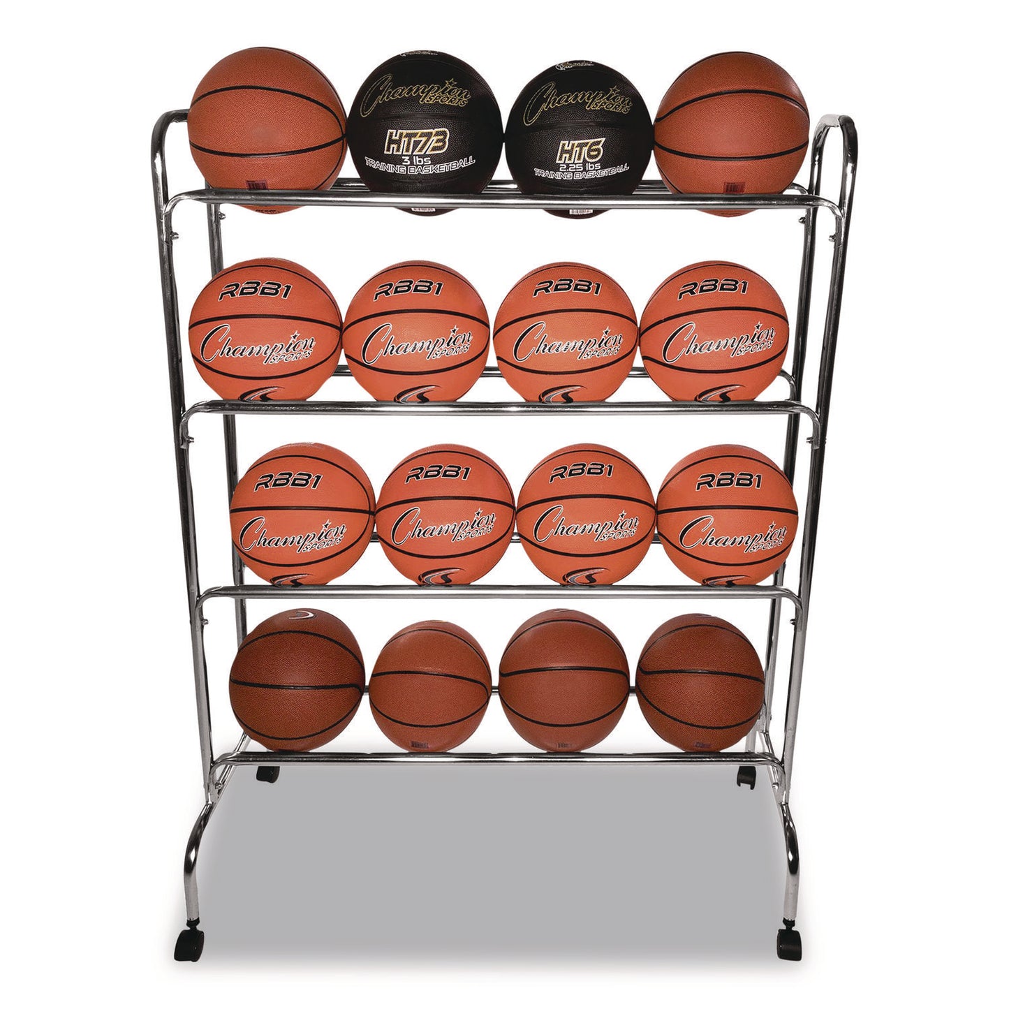 Powder-Coated Ball Cart, Metal, 132 lb Capacity, 17 x 41 x 53, Silver