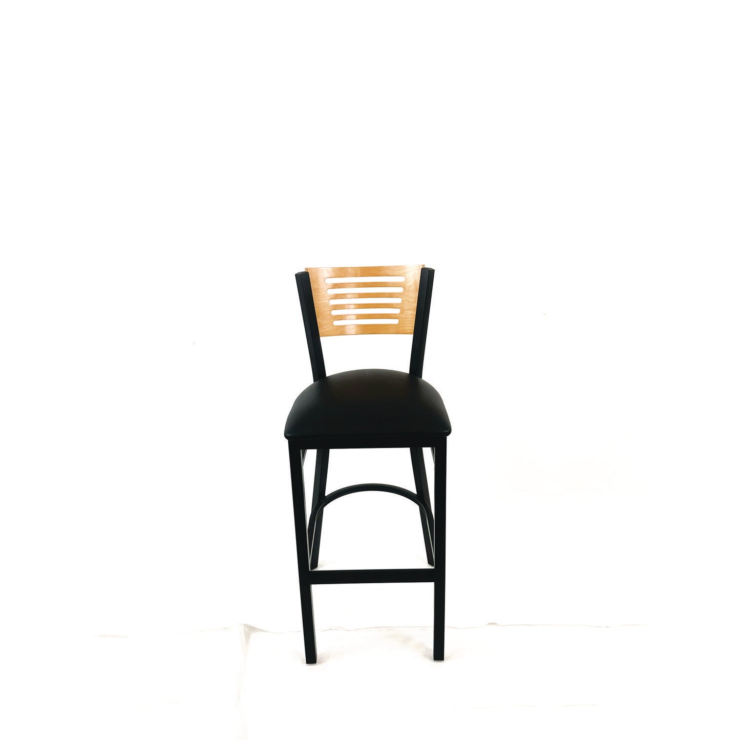Jones River Series Barstool, Supports Up to 300 lb, 28.5" Seat Height, Black Seat, Natural Back, Black Base