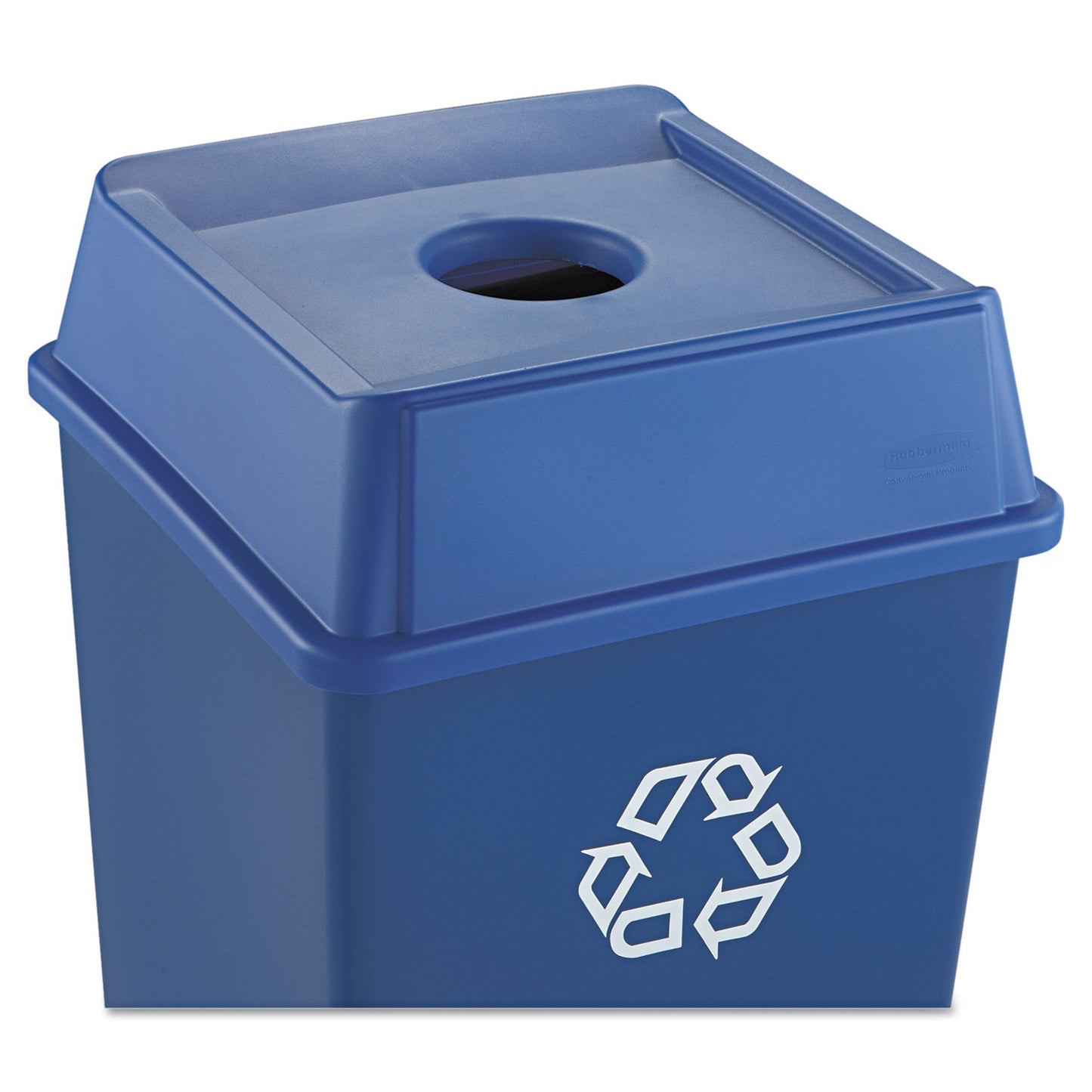 Untouchable Bottle and Can Recycling Top, Round Opening, 20.13w x 20.13d x 6.25h, Blue
