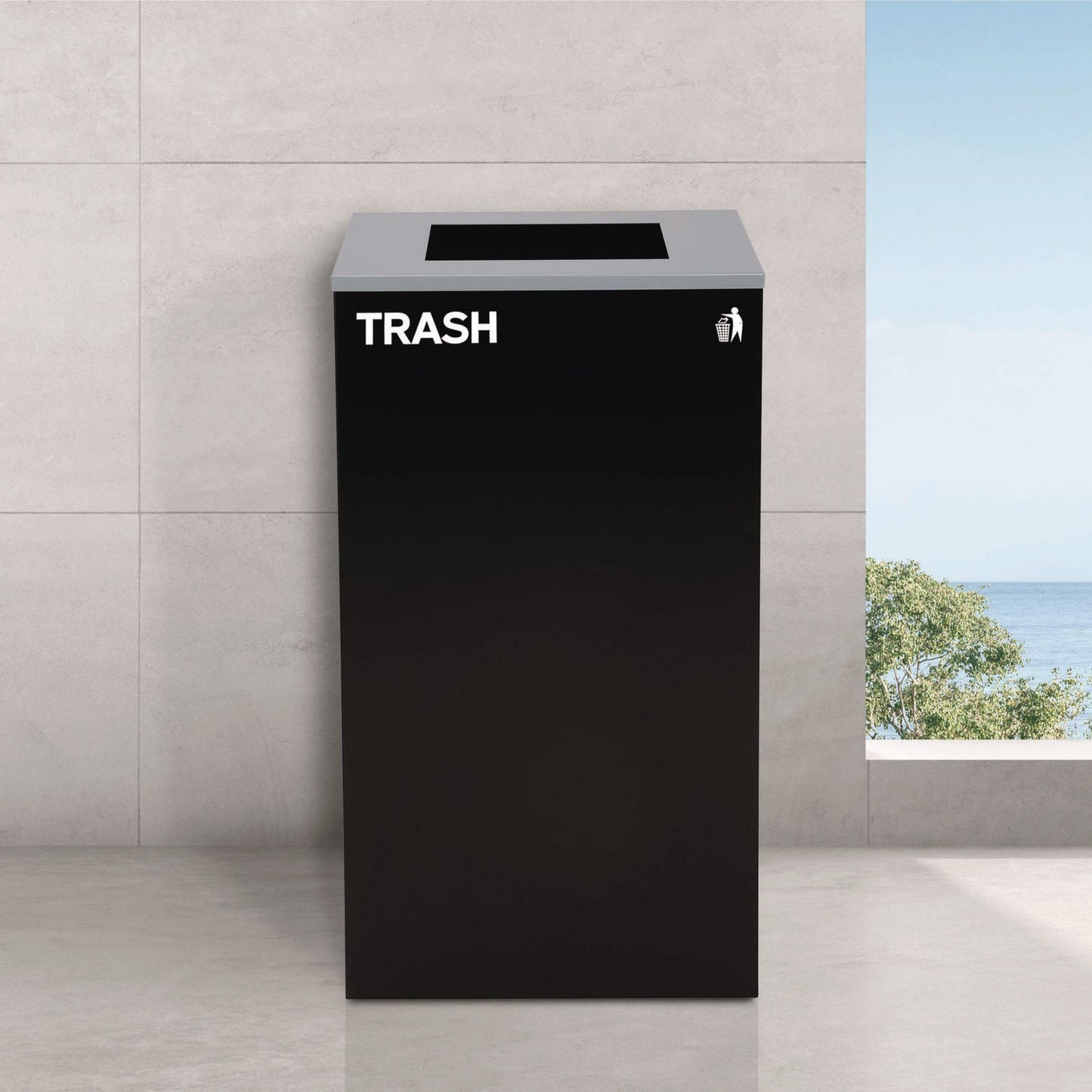 29 Gallon Trash/Recycling Cans, Steel, Blue Recycling Can with Square Lid, Black Trash Can with Square Lid