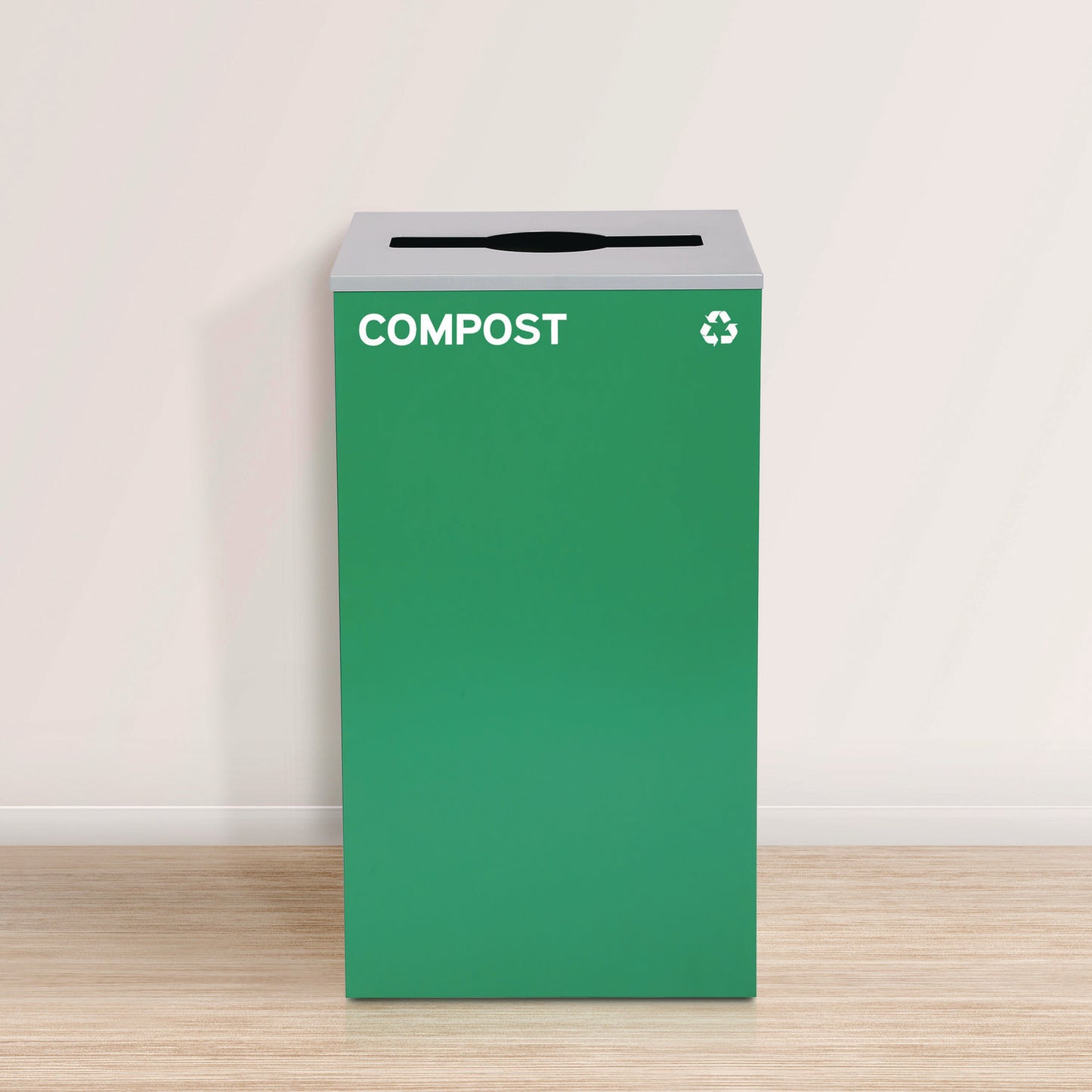 29 Gallon Trash/Recycling Cans, Steel, Green Compost Can with Mixed Lid, Black Trash Can with Square Lid