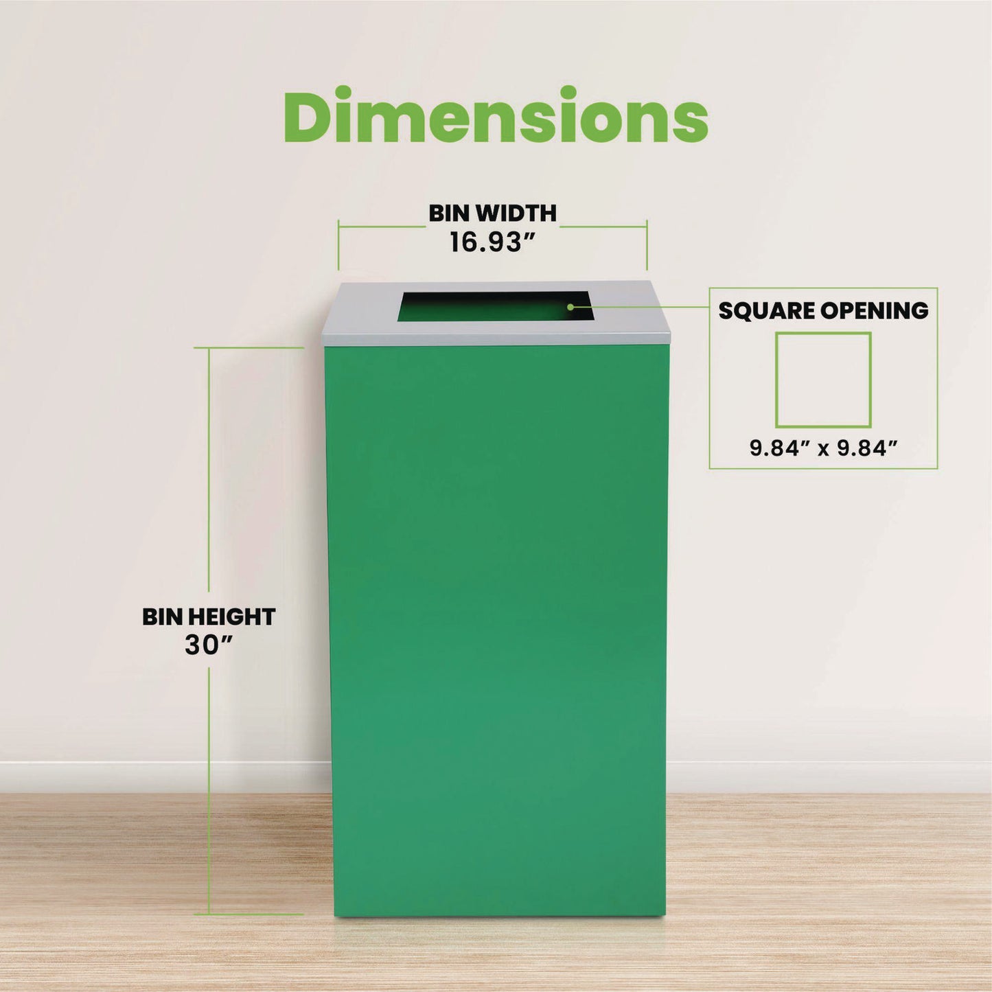 29 Gallon Trash/Recycling Cans, Steel, Green Can with Square Lid
