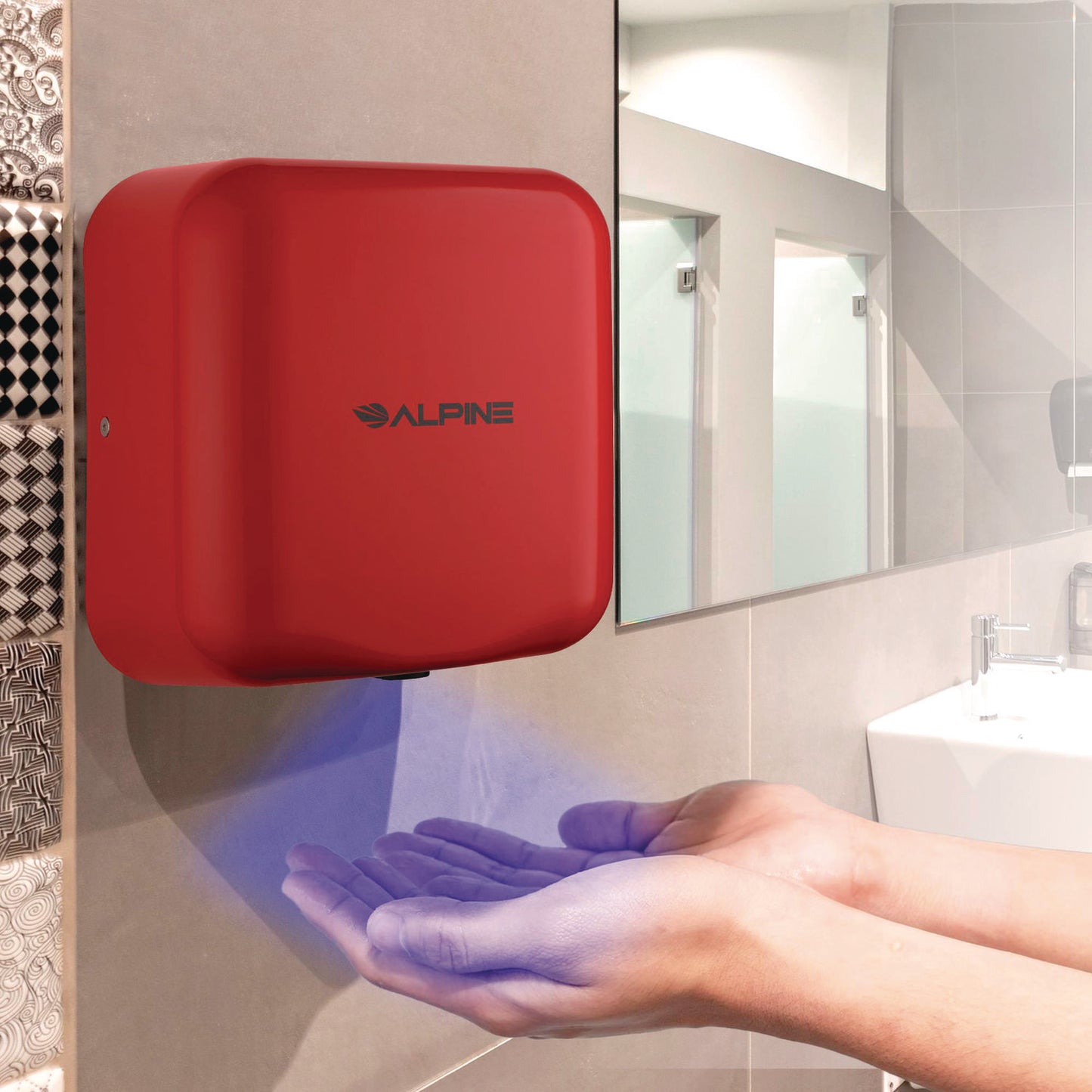 Hemlock Commercial Automatic 120V Hand Dryer, 6.68 x 11.41 x 12.31, Red