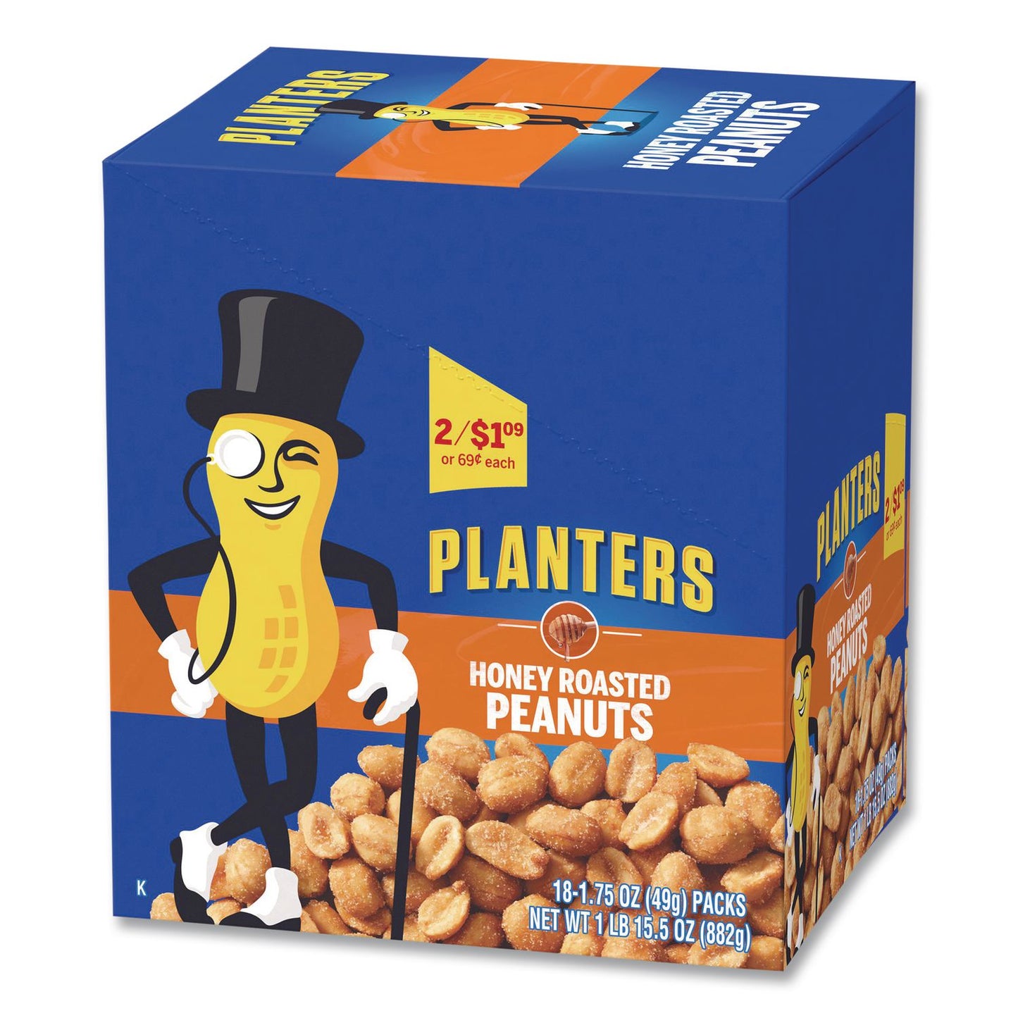 Honey Roasted Peanuts, 1.75 oz Tube, 18/Box