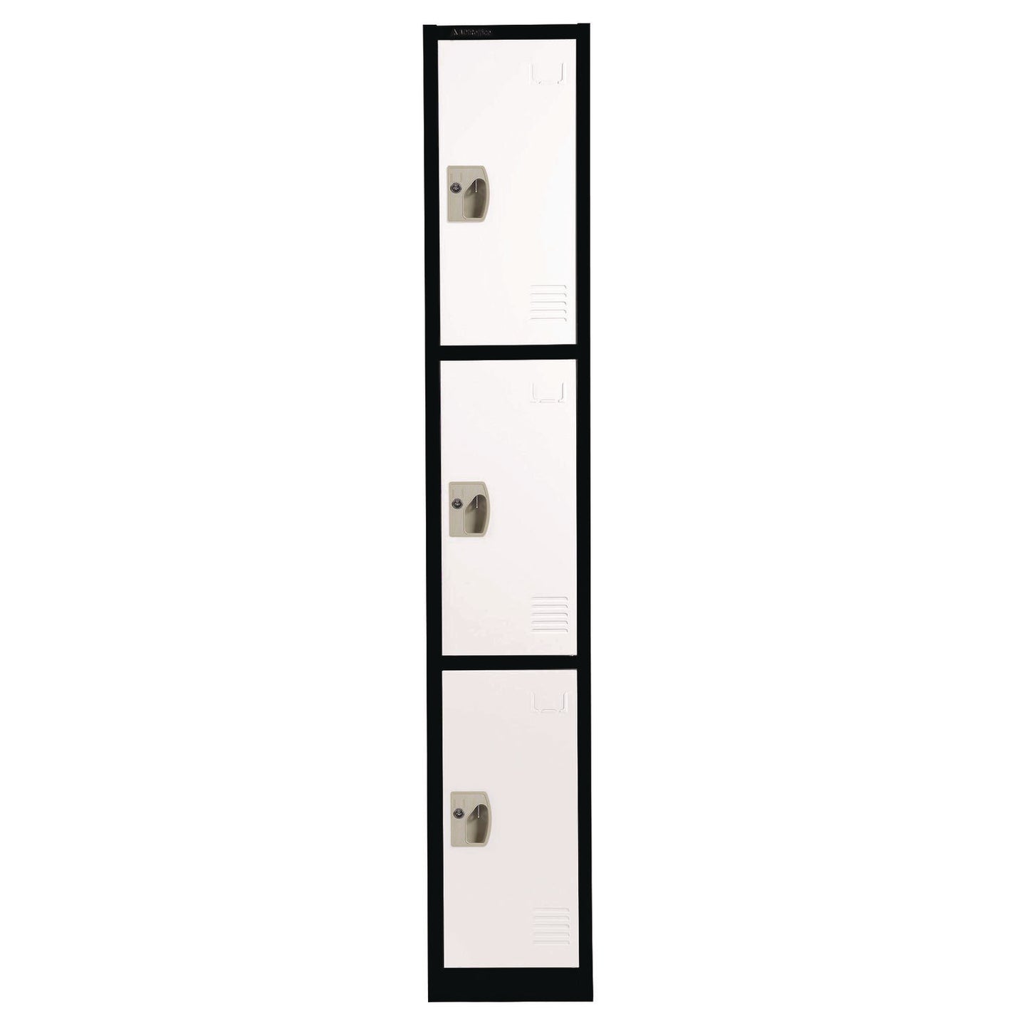 Steel Storage Locker, 3 Compartment, 12 x 12 x 72, Black Body/White Doors