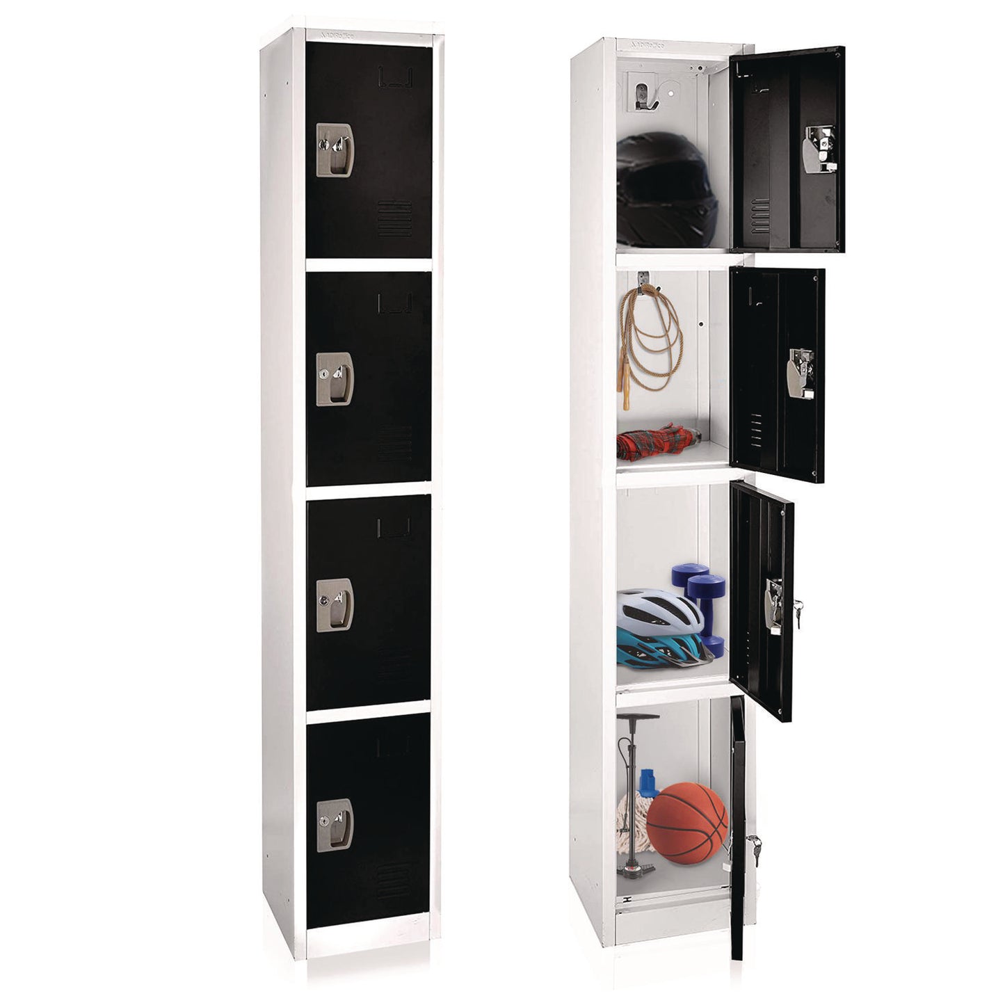 Steel Storage Locker, 4 Compartment, 12 x 12 x 72, Black