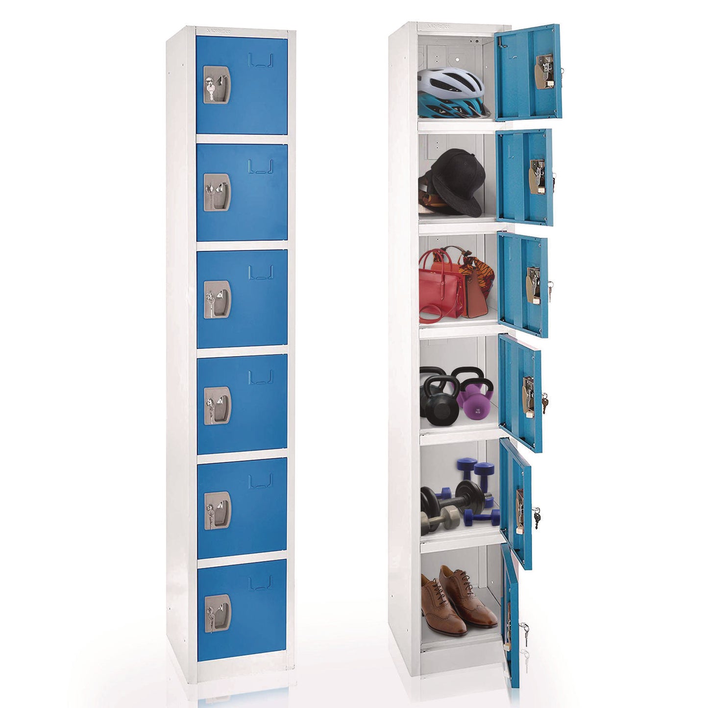Steel Storage Locker, 6 Compartment, 12 x 12 x 72, Blue