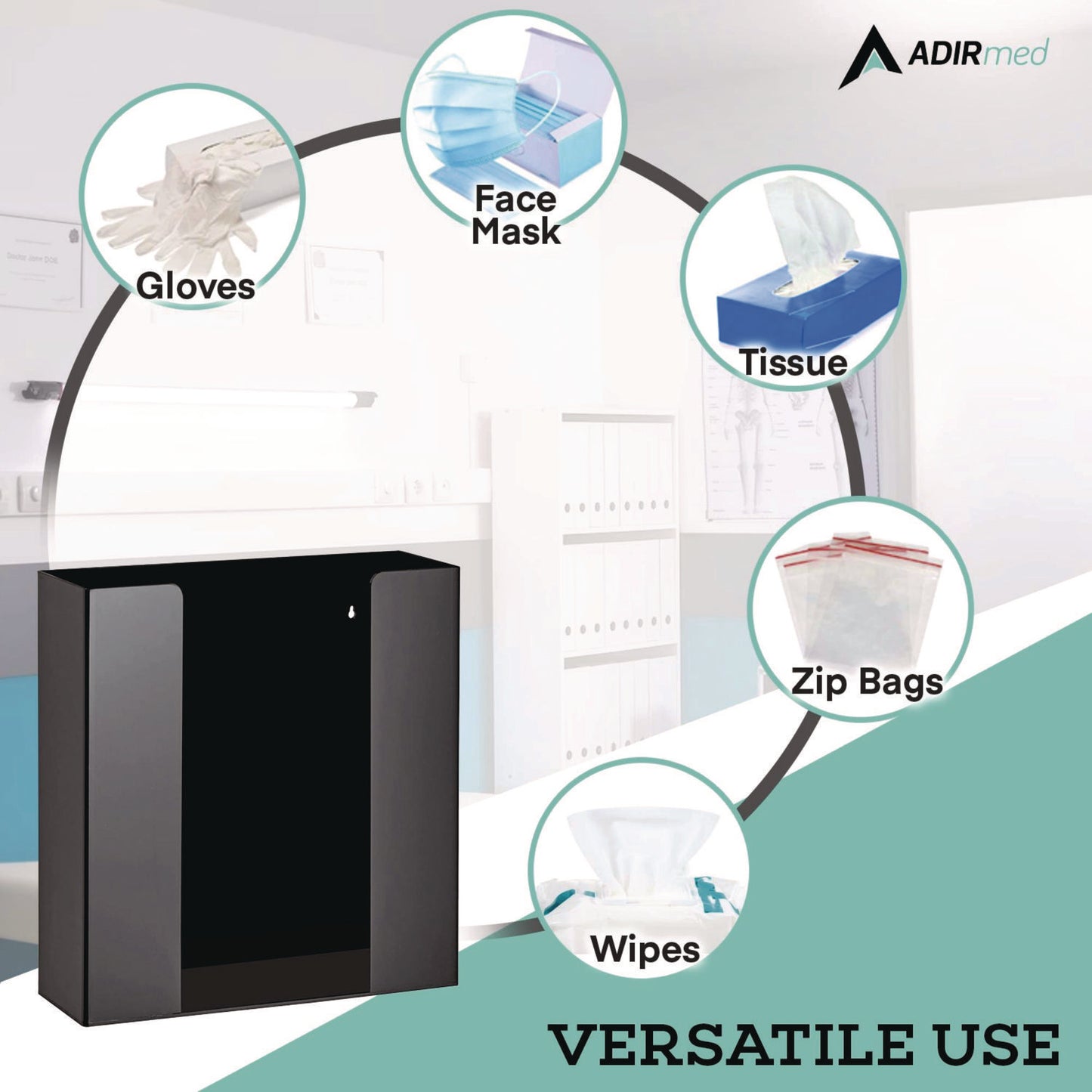 Acrylic Glove Dispenser, Double Box Capacity, 10.2 x 3.5 x 10.8, Black