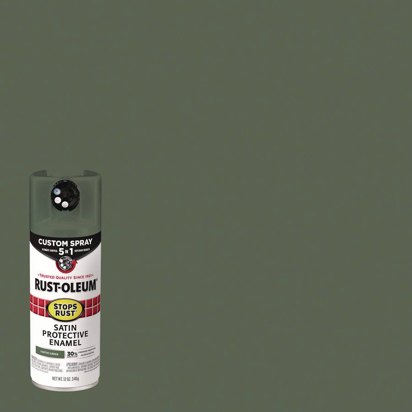 Stops Rust 5-in-1 Spray Paint, Satin Earthy Green, 12 oz Aerosol Can