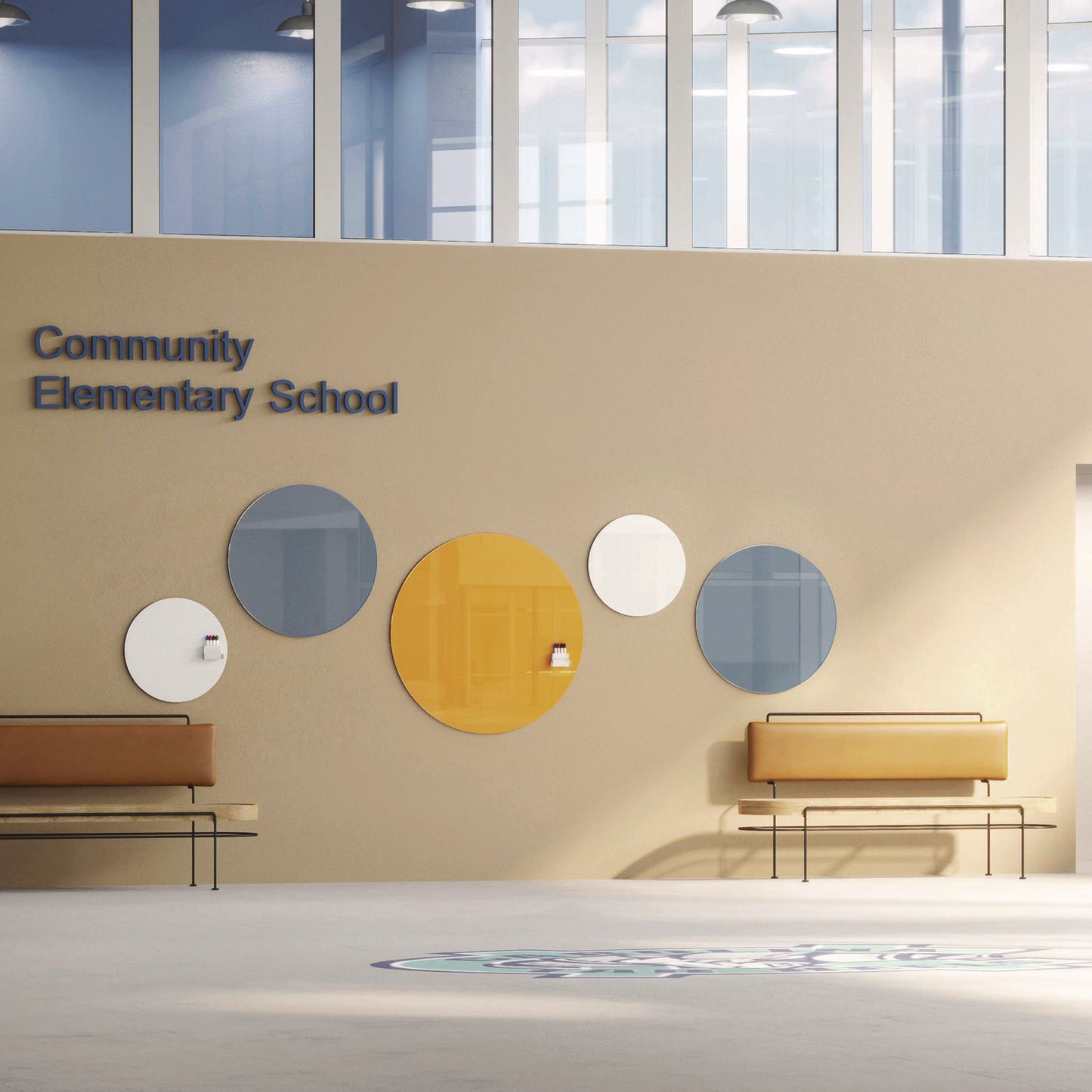 Coda Low Profile Circular Magnetic Glassboard, 36 x 36, Denim Surface