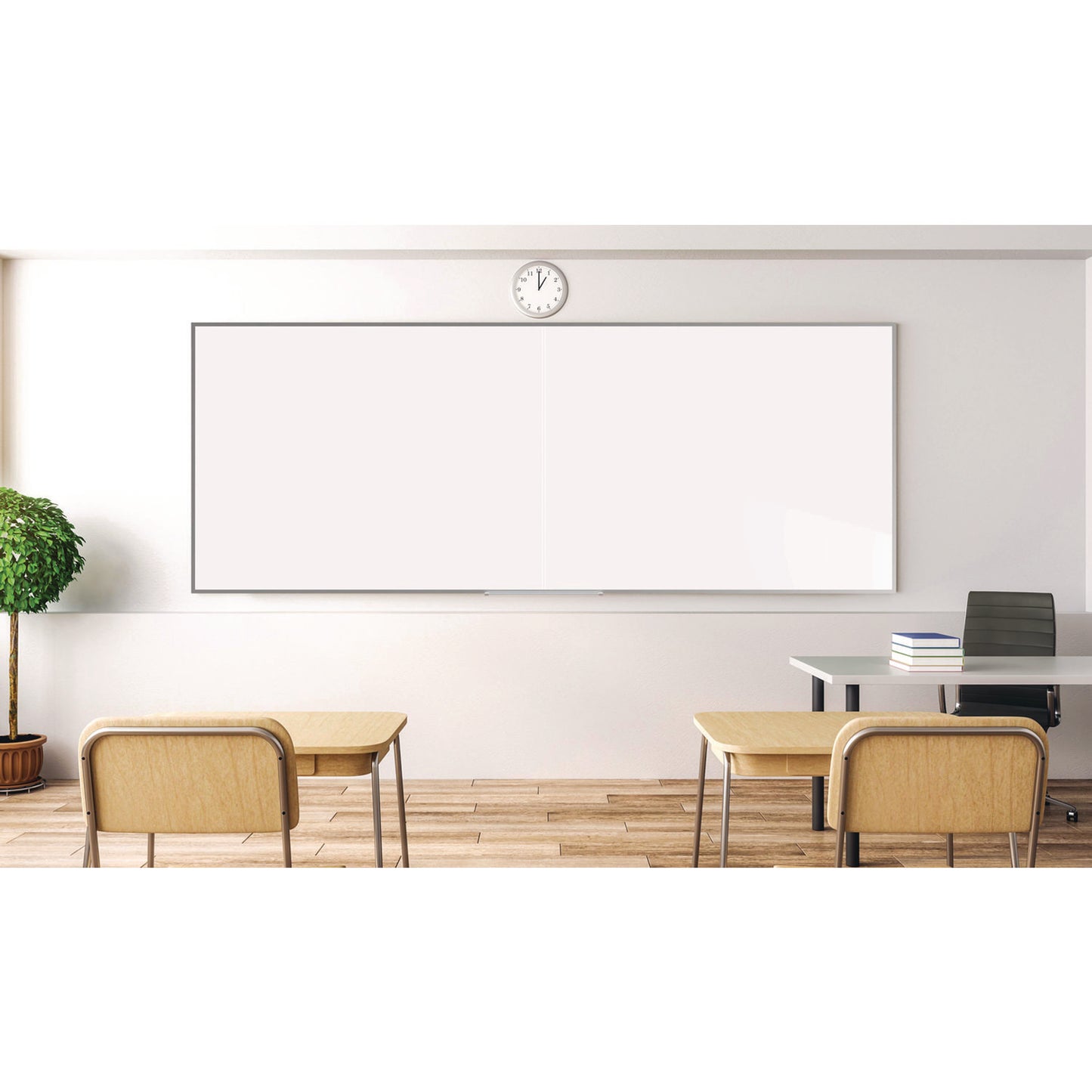 Two-Piece M2 Non-Magnetic Whiteboard with Aluminum Frame, 120.75" x 48.5", White Surface, Satin Aluminum Frame