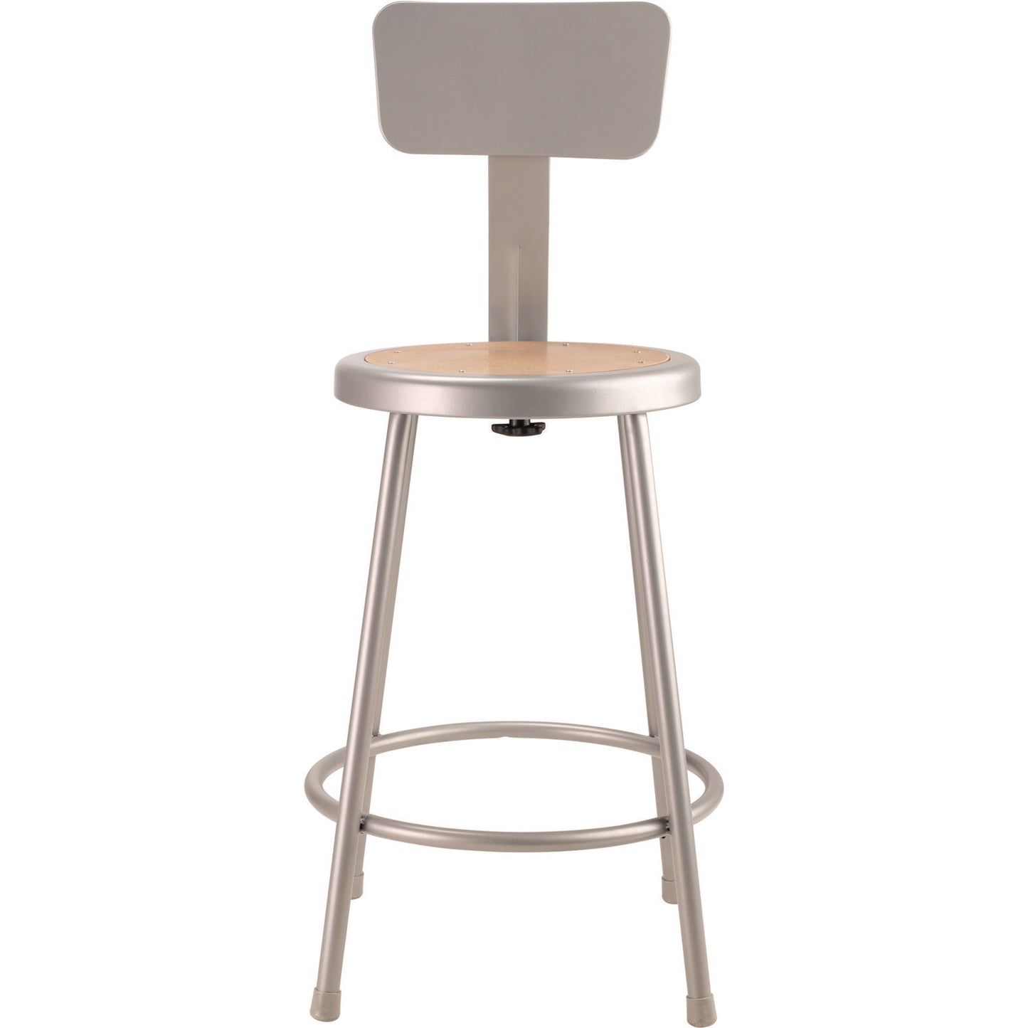 6200 Series Heavy Duty Steel Stool With Backrest, Supports Up to 500 lb, 24" Seat Height, Brown Seat, Gray Back/Base