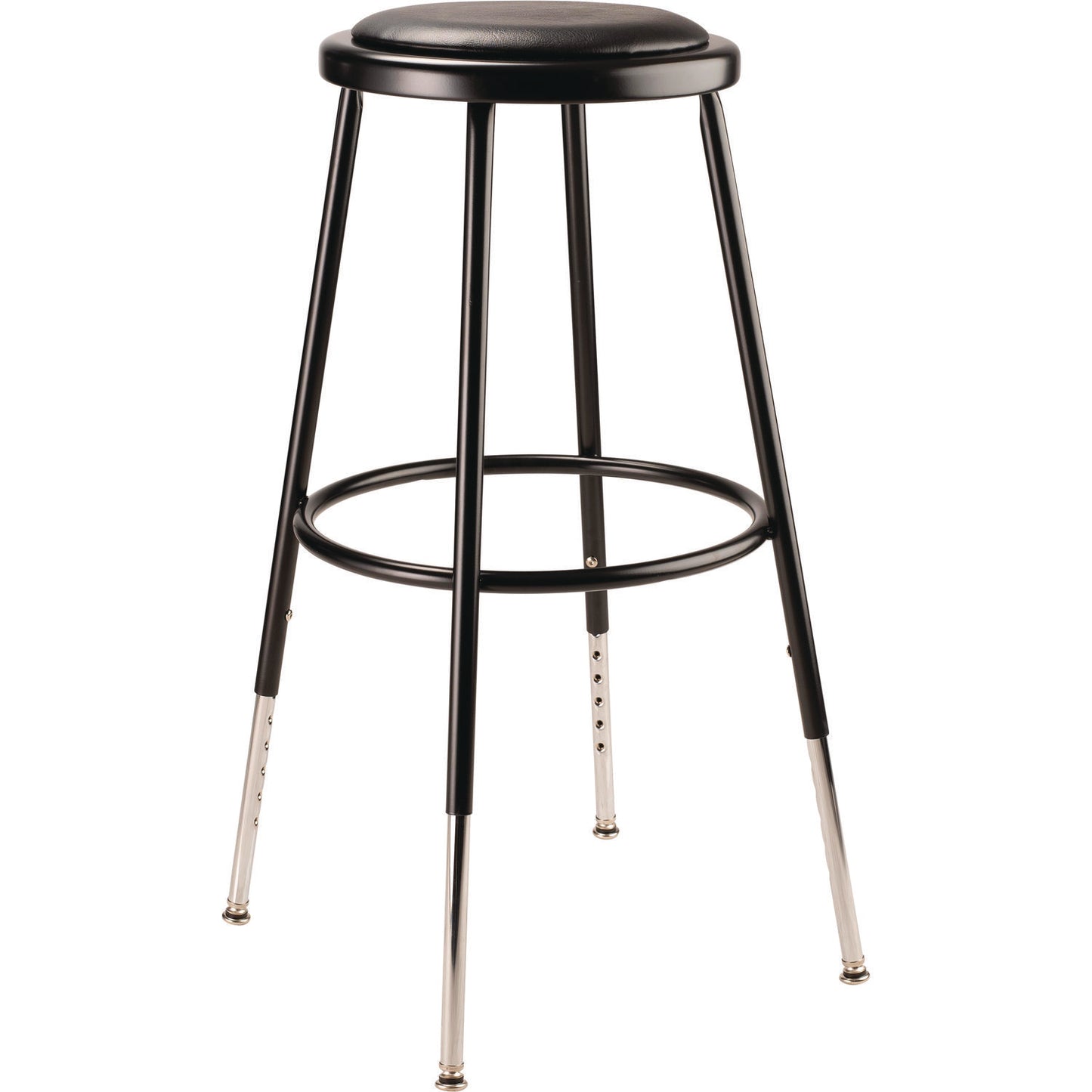 6400 Series Height Adjustable Heavy Duty Vinyl Padded Steel Stool, Supports 500 lb, 25" to 33" Seat Height, Black Seat/Base