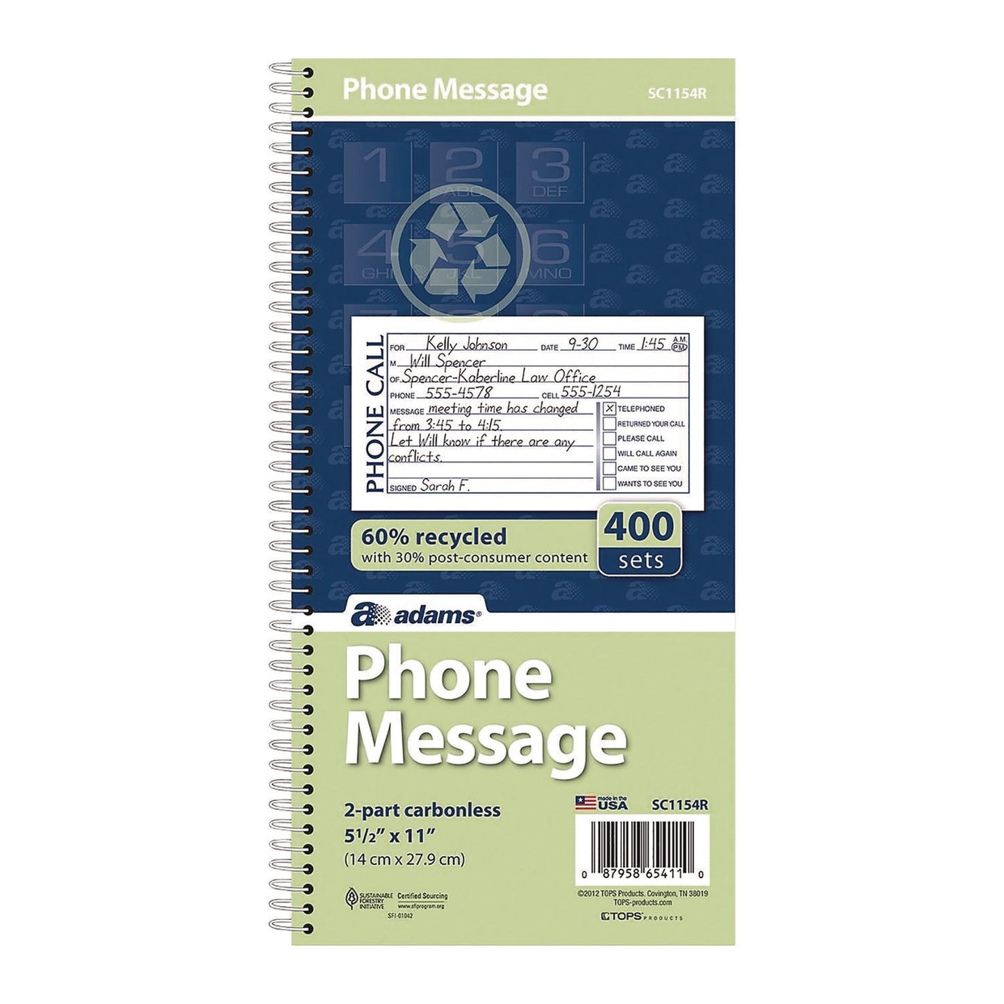 Wirebound Telephone Message Book, Two-Part Carbonless, 4.75 X 2.75, 4 Forms/sheet, 400 Forms Total
