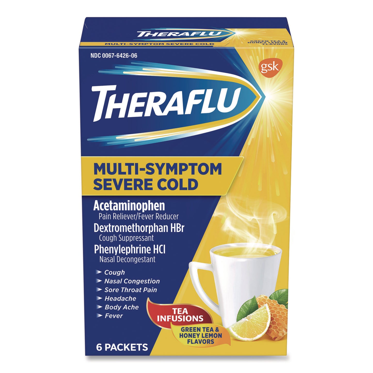 Multi-Symptom Severe Cold Hot Liquid Powder, 6 Count