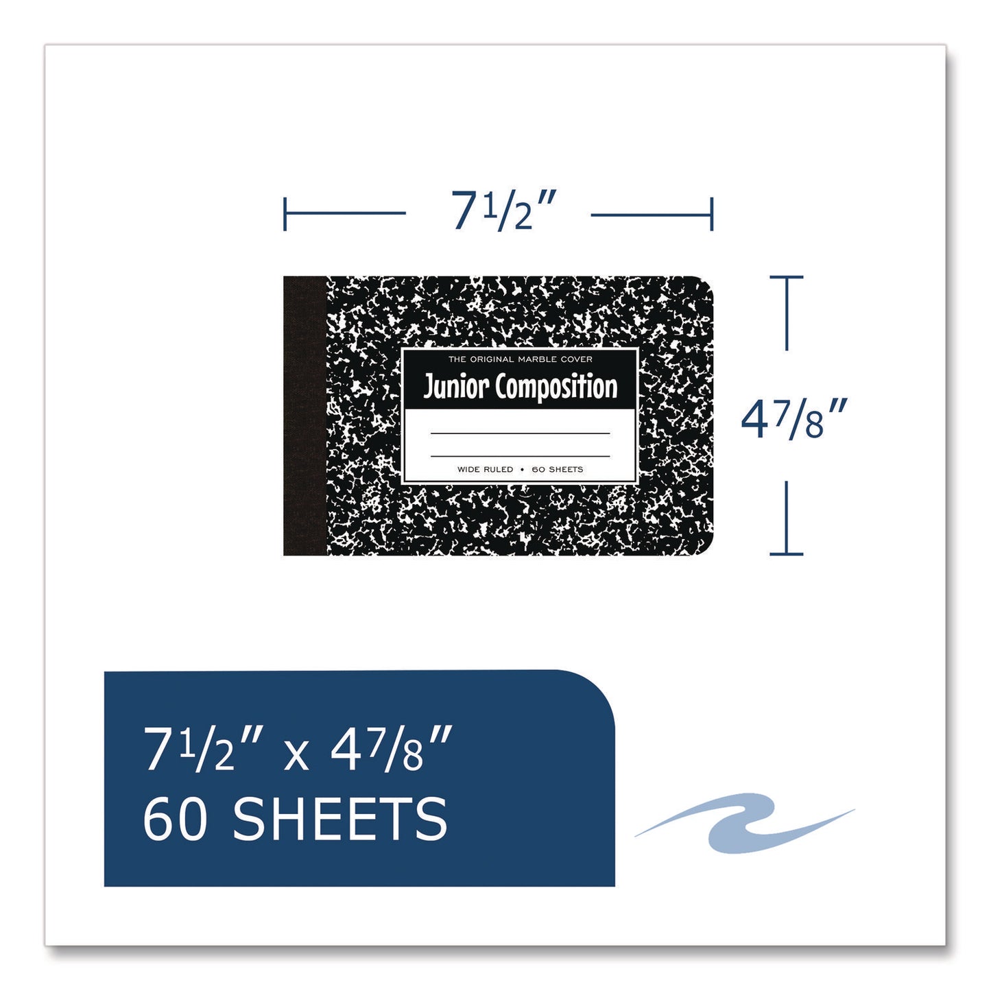 Junior Composition Notebook, Wide/Legal Rule, Black Marble Cover, (60) 4.88 x 7.5 Sheets