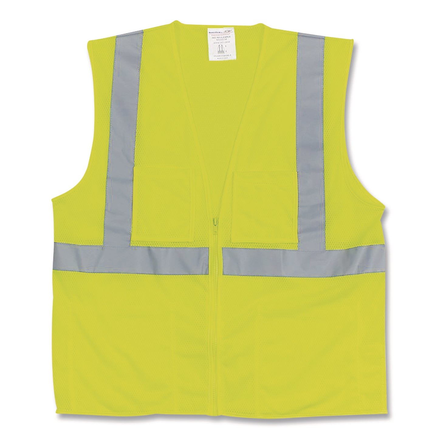 ANSI Class 2 Two-Pocket Zipper Mesh Safety Vest, Polyester Mesh, Large, Hi-Viz Lime Yellow