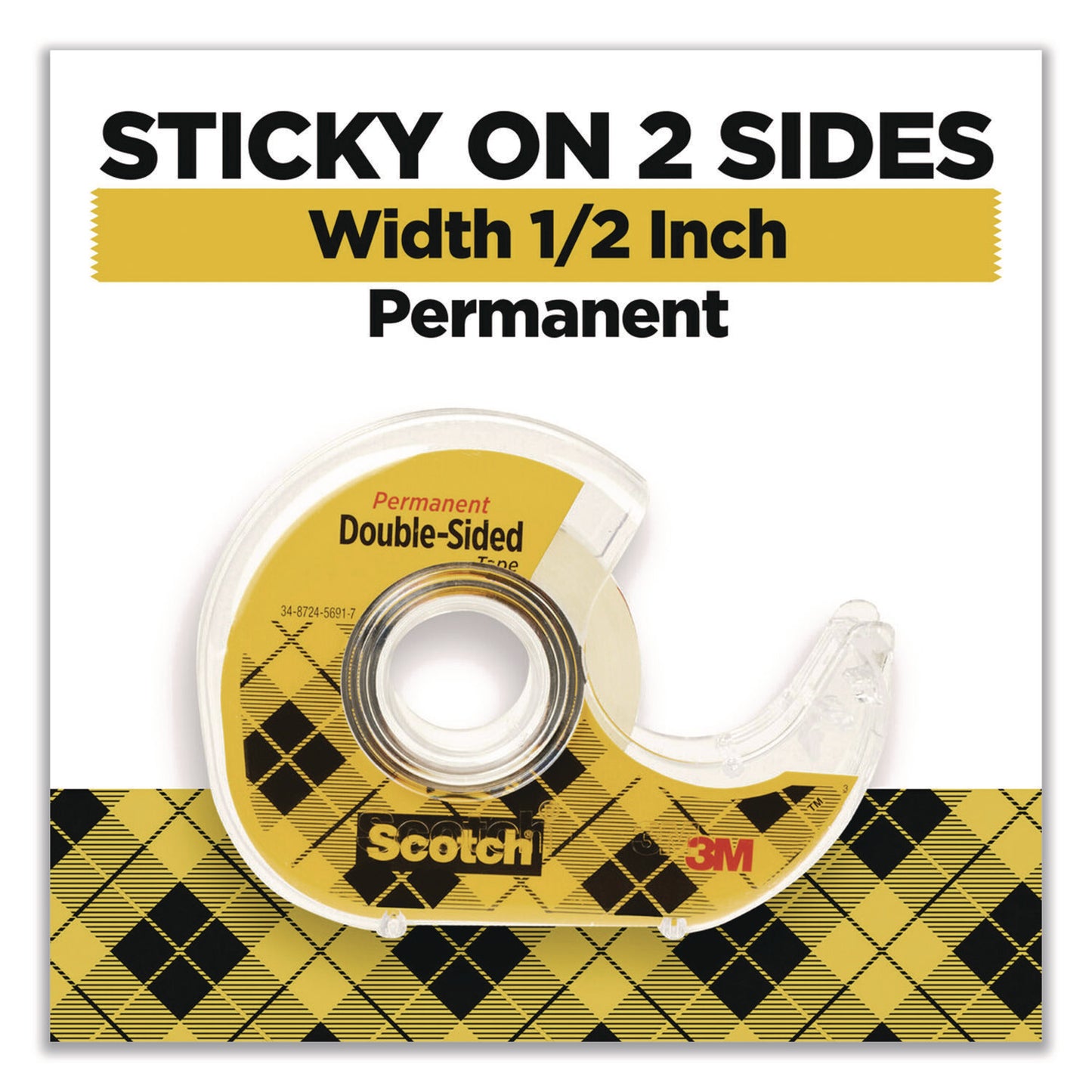 Double-Sided Permanent Tape in Handheld Dispenser, 1" Core, 0.5" x 500", 6/Pack