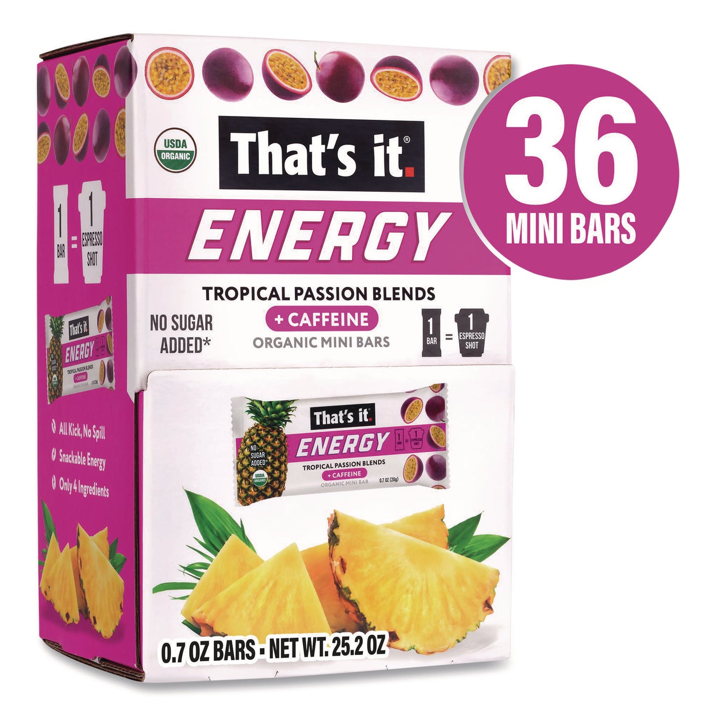 Organic Energy Bars, Tropical Passion Blend, 0.7 oz Bar, 36/Box