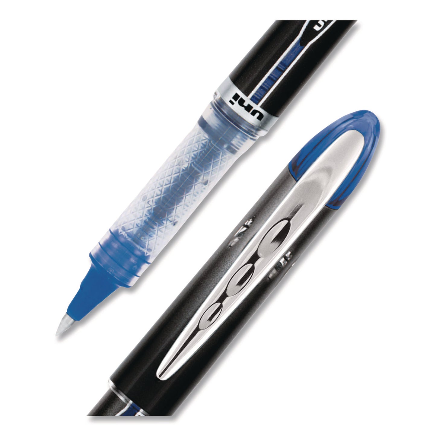 VISION ELITE Rollerball Pen, Stick, Micro 0.5 mm, Blue Ink, Black/Blue/Clear Barrel