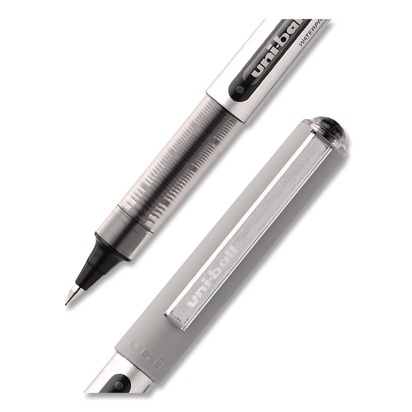 VISION Rollerball Pen, Stick, Fine 0.7 mm, Black Ink, Silver/Black/Clear Barrel, 36/Pack