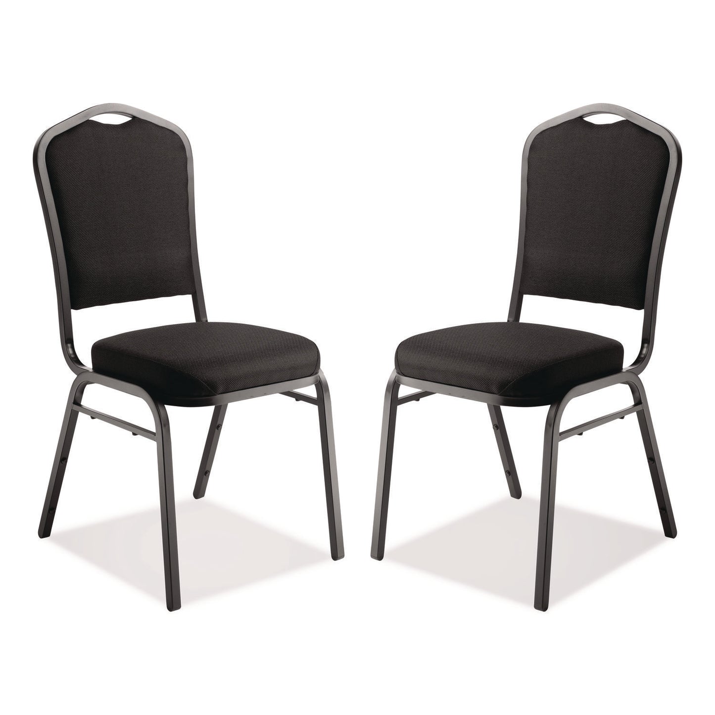 9300 Series Deluxe Upholstered Stack Chair, Fabric, Supports 500 lb, 19" Seat Height, Ebony Black Seat/Back, Black Base, 2/PK