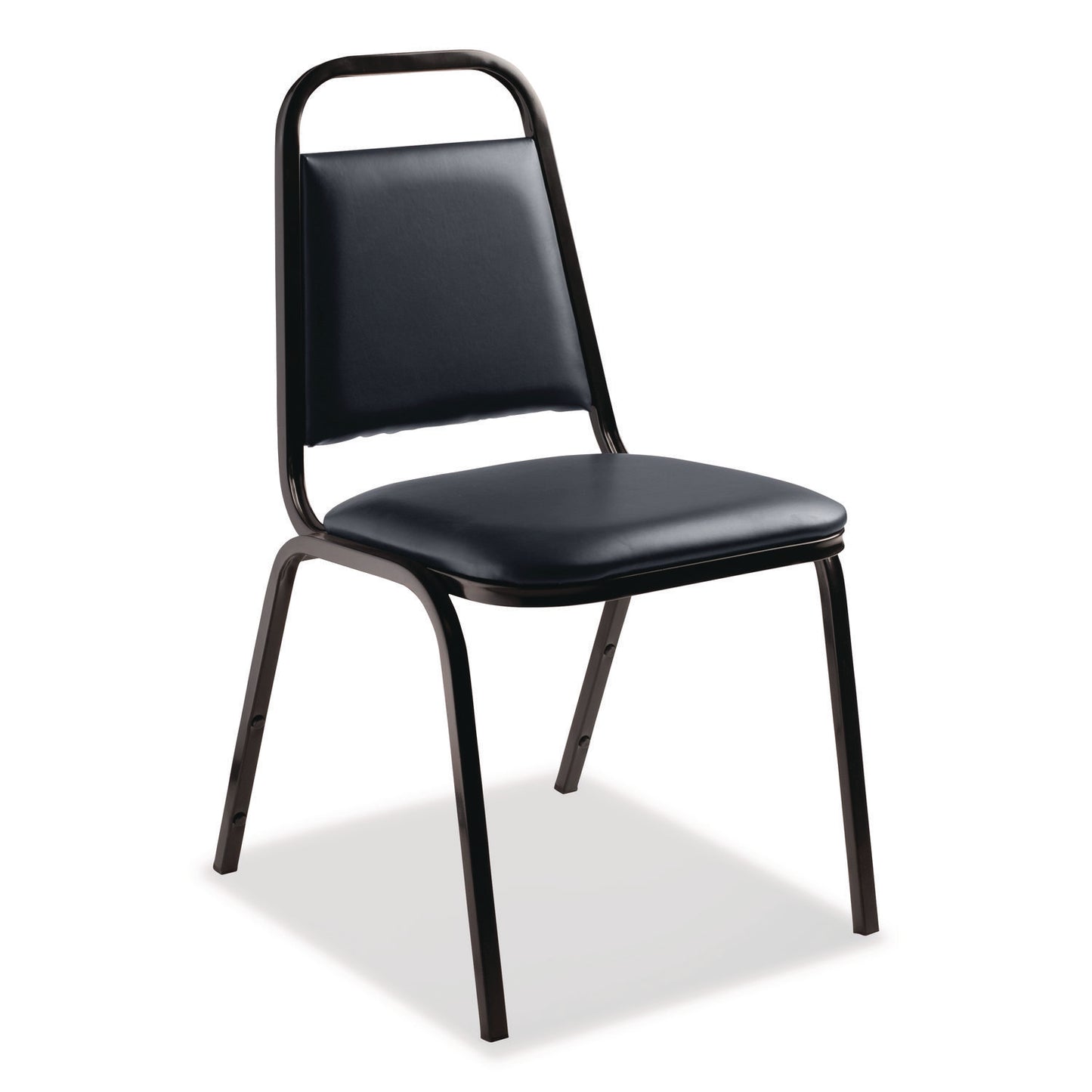 9100 Series Vinyl Upholstered Stack Chair, Supports 300 lbs, 18" Seat Height, Midnight Blue Seat/Back, Black Base, 4/Carton