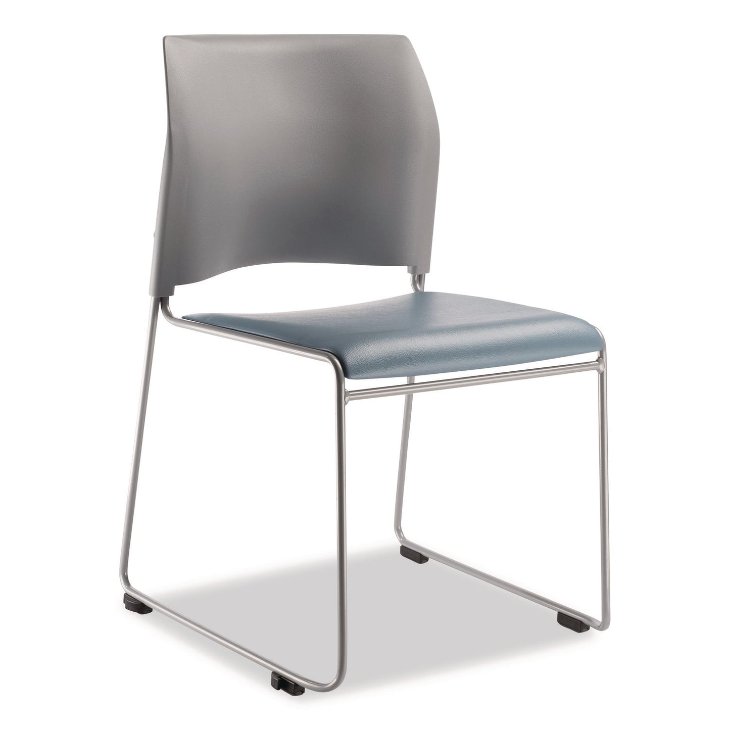8700 Series Cafetorium Plush Vinyl Stack Chair, Supports Up to 500 lb, 18" Seat Ht, Blue Seat, Gray Back, Silver Base, 4/CT