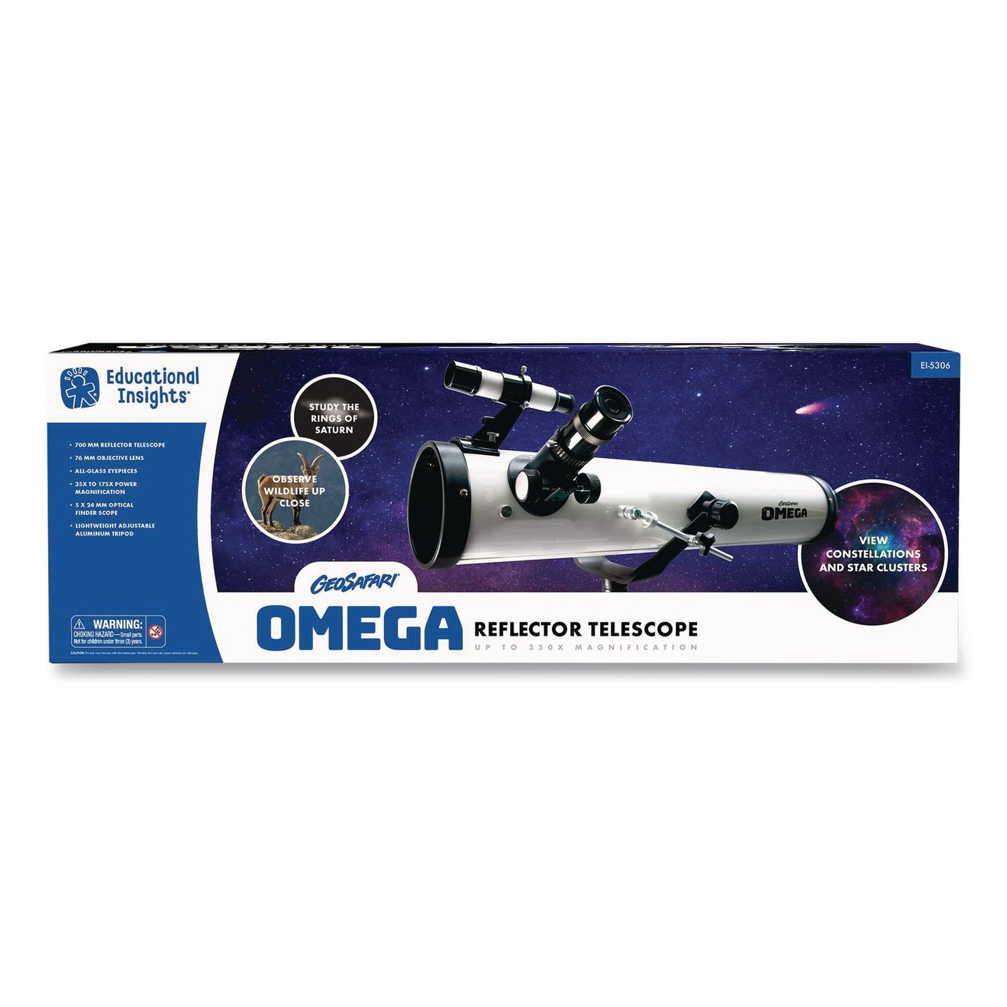 GeoSafari Omega Reflector Telescope,, 2 Elements, 35x to 300x Magnification, 76 mm Aperture, 700 mm Focal Length, White