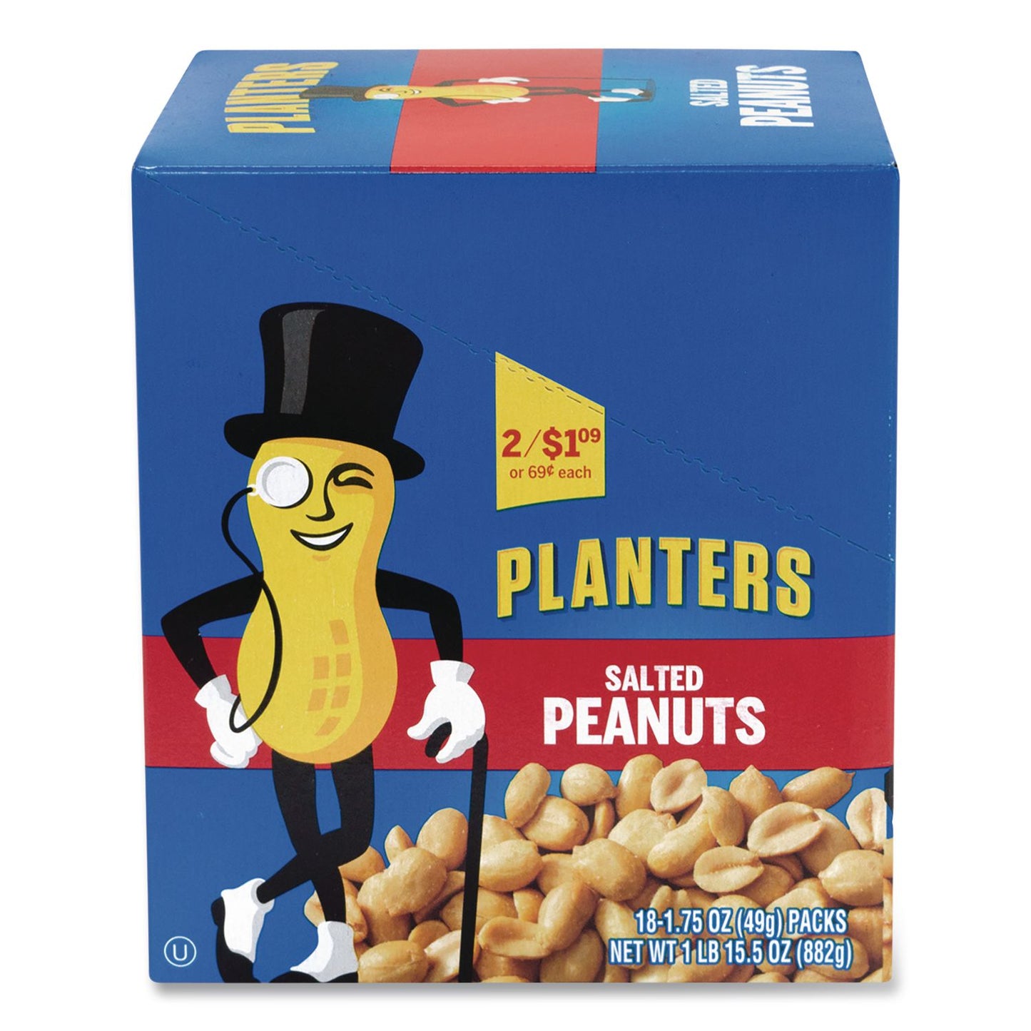 Salted Peanuts, 1.75 oz Pack, 18 Packs/Box