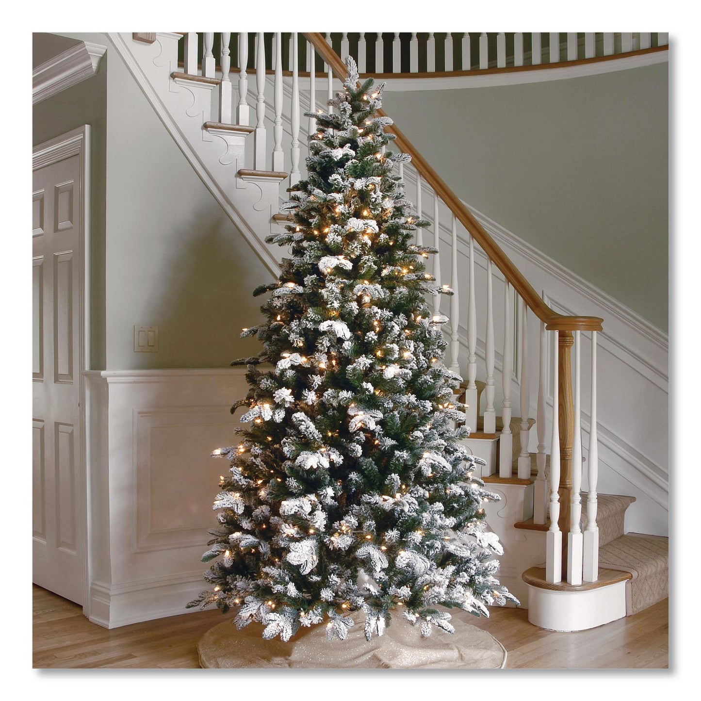 Pre-Lit Snowy Everest Fir, 64" x 64" x 108", Green Tree, Green Tree Stand