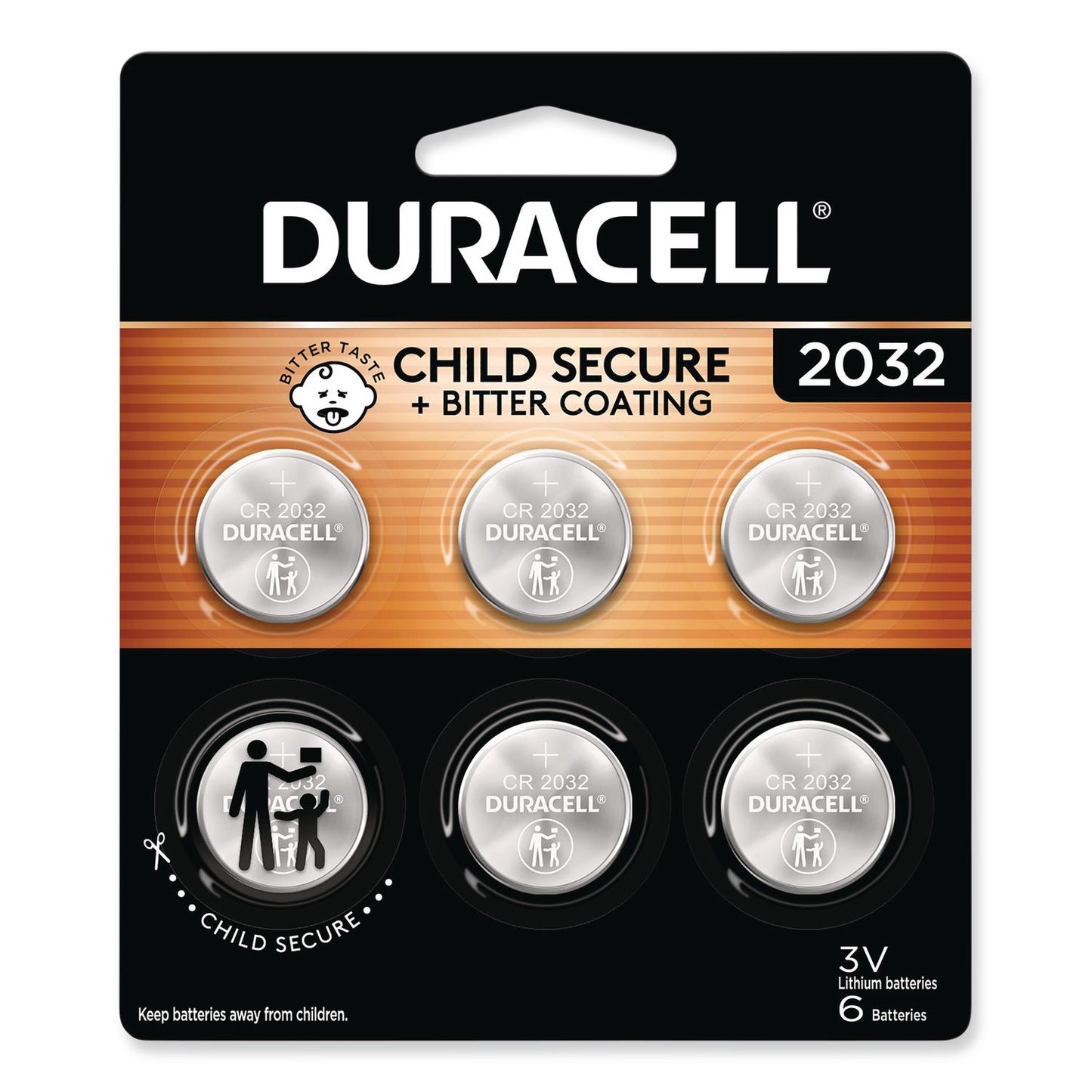 Lithium Coin Batteries With Bitterant, 2032, 6/Pack