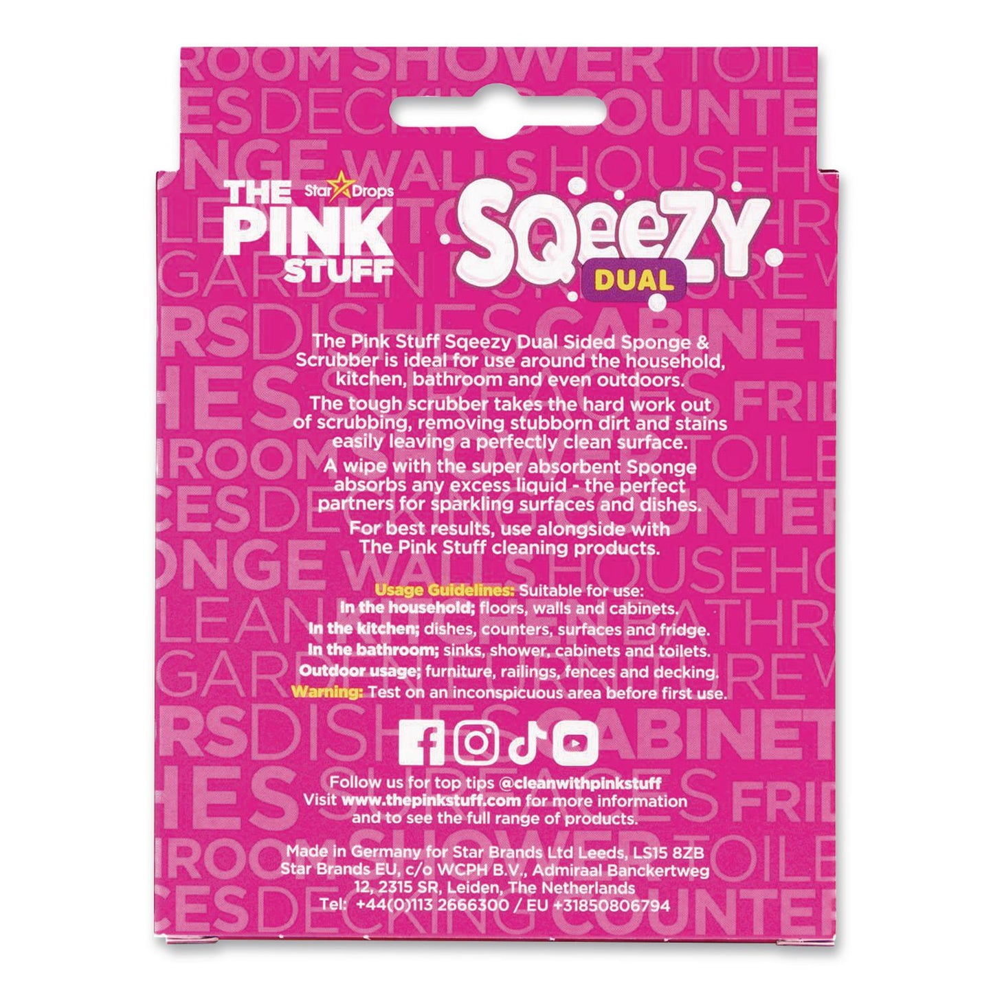 Sqeezy Dual-Sided Sponge and Scrubber, 4" x 5.3", 3.8" Thick, Pink/Ivory