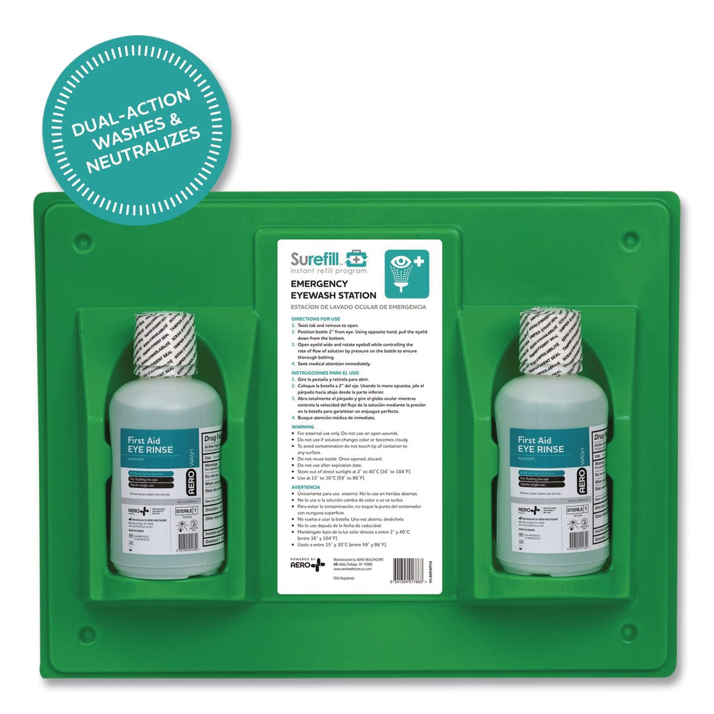 Emergency Eyewash Station, 16 oz Bottle, 2 Bottles/Station