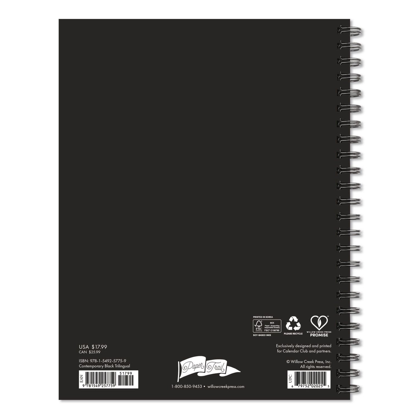 Contemporary Black (Trilingual) Weekly/Monthly Planner, 8.5 x 6.5, Black Cover, 12-Month (Jan to Dec): 2026