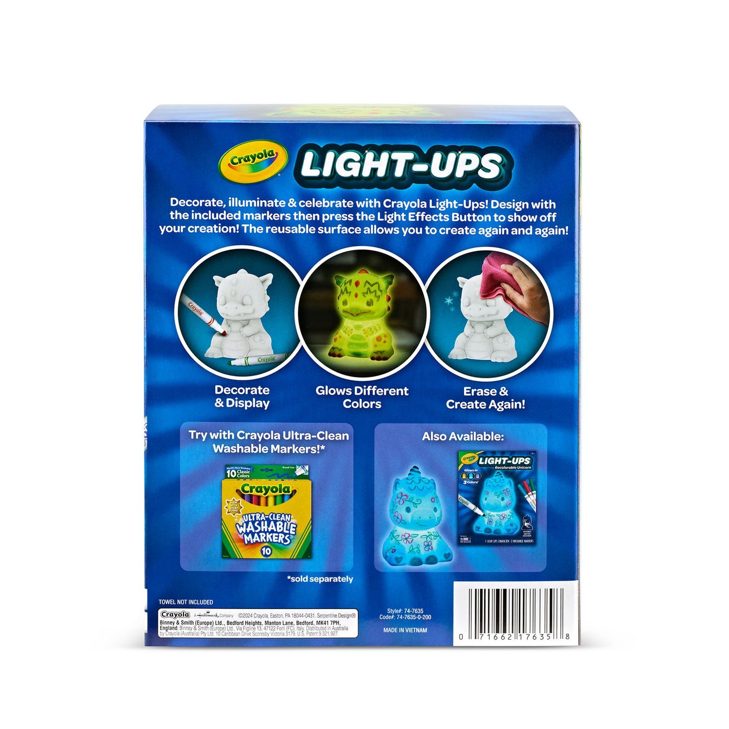 Light Ups Recolorable Dragon with (3) Ultra-Clean Washable Markers, Ages 4 and Up, 4 Pieces