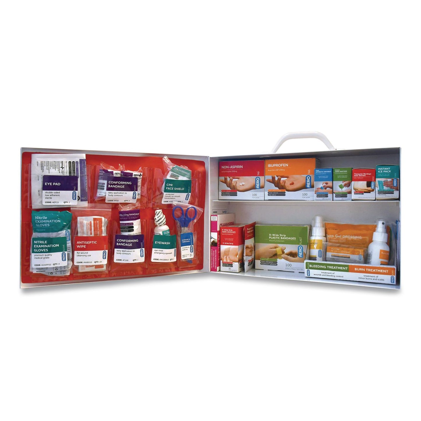 80 Series Class A 2-Shelf First Aid Cabinet - Meds, 80 Person, 479 Pieces, Metal Case