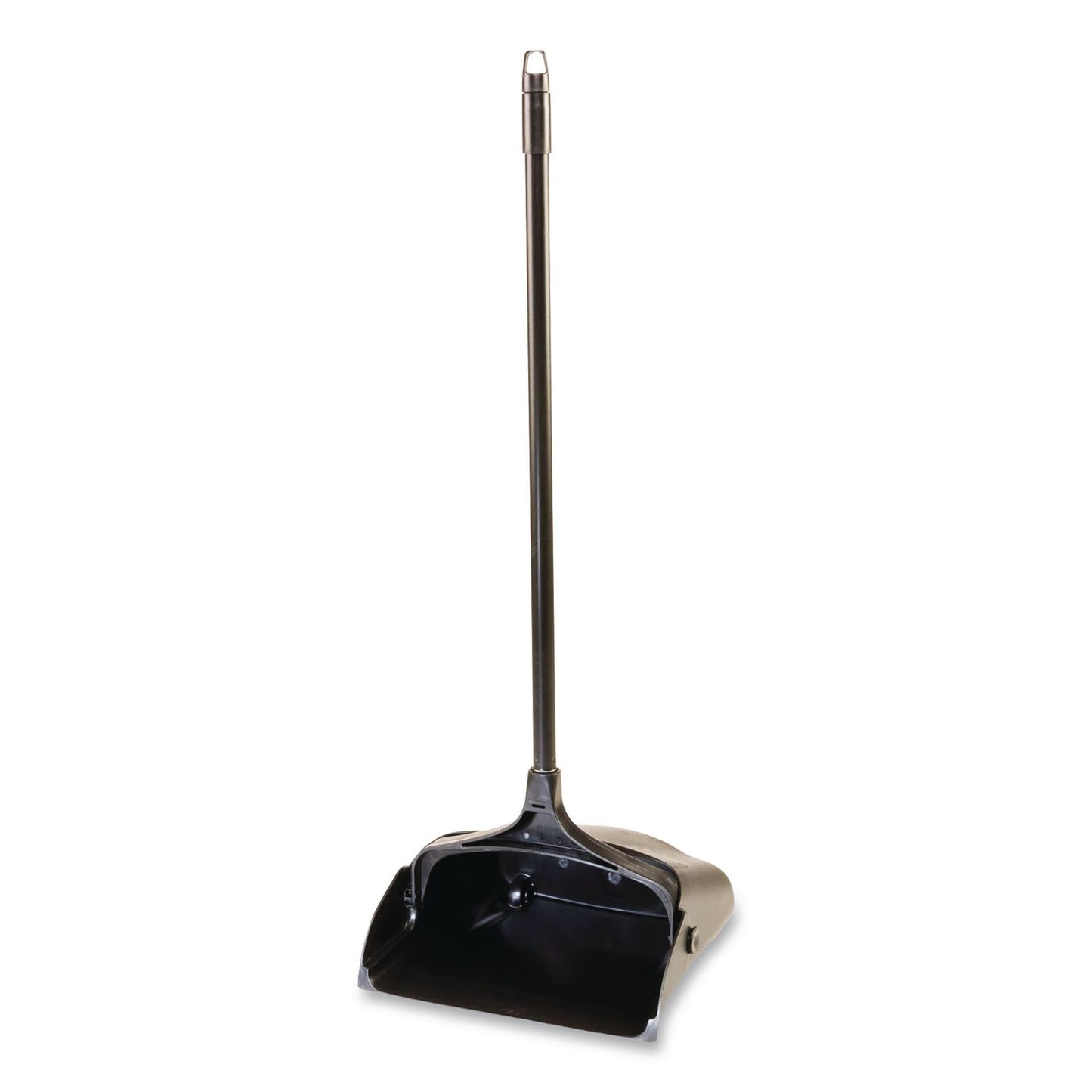 Lobby Pro Upright Dustpan with Wheels, 12.5 x 37, 27.5" Handle, Polypropylene/Vinyl Coat, Black