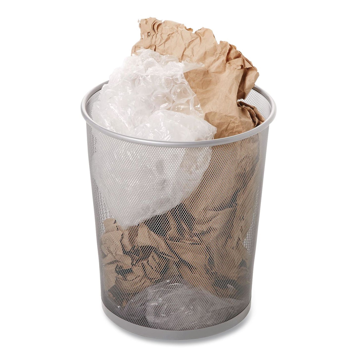 Steel Mesh Wastebasket, 5 gal, Steel Mesh, Silver