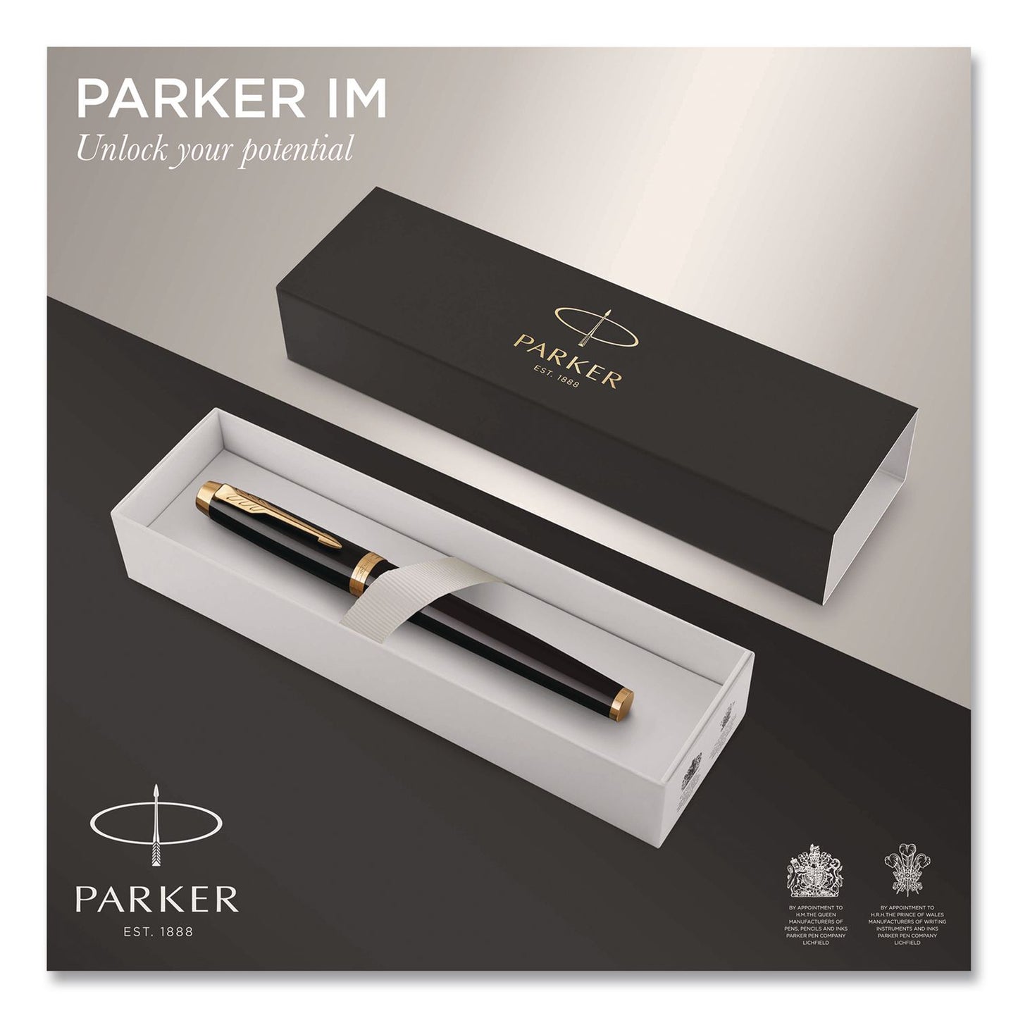 IM Fountain Pen with Gift Box, Medium Fountain Nib, Blue Ink, Black Lacquer/Gold Barrel