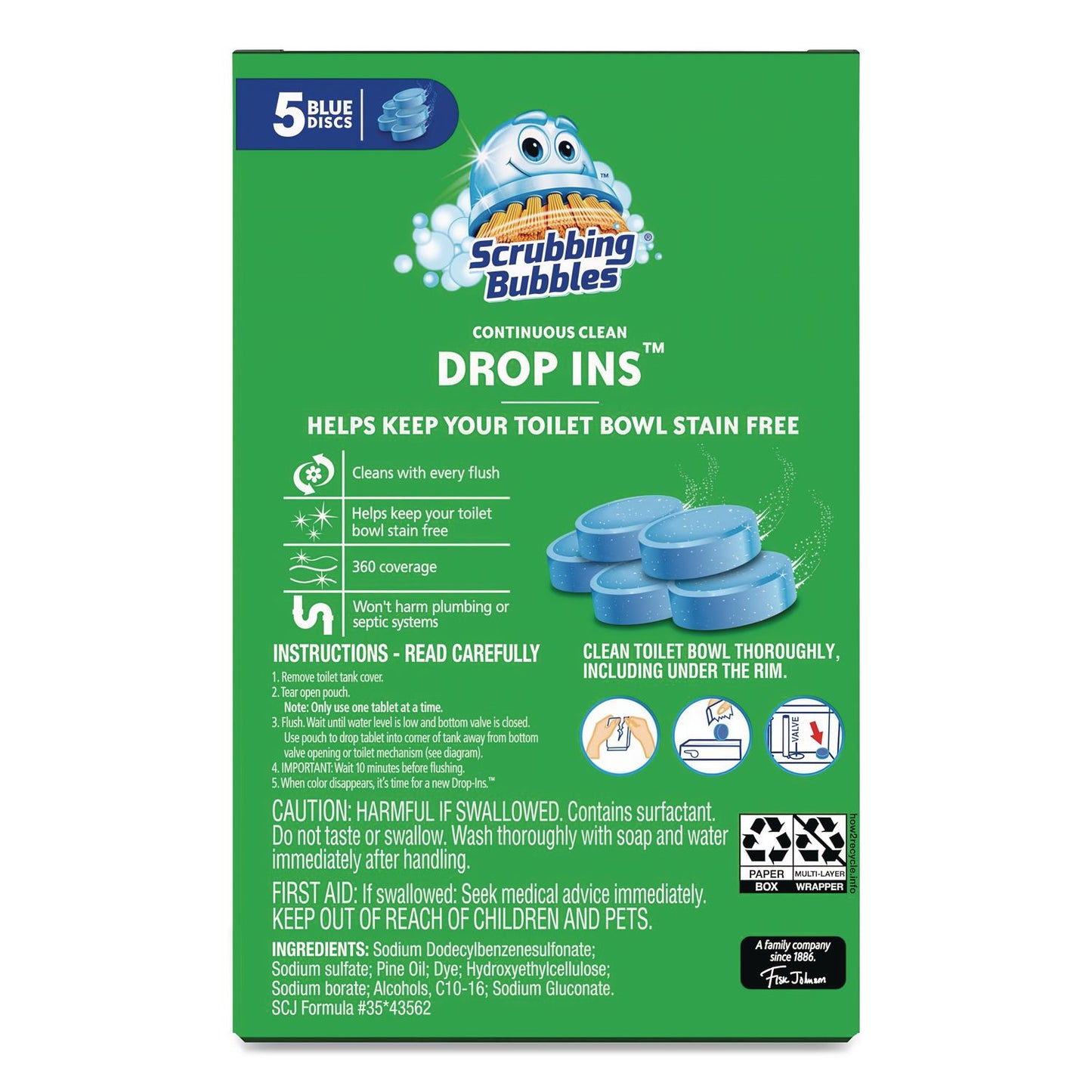 Drop-Ins Toilet Cleaning Tablets, 1.41 oz Tablets, 5/Pack