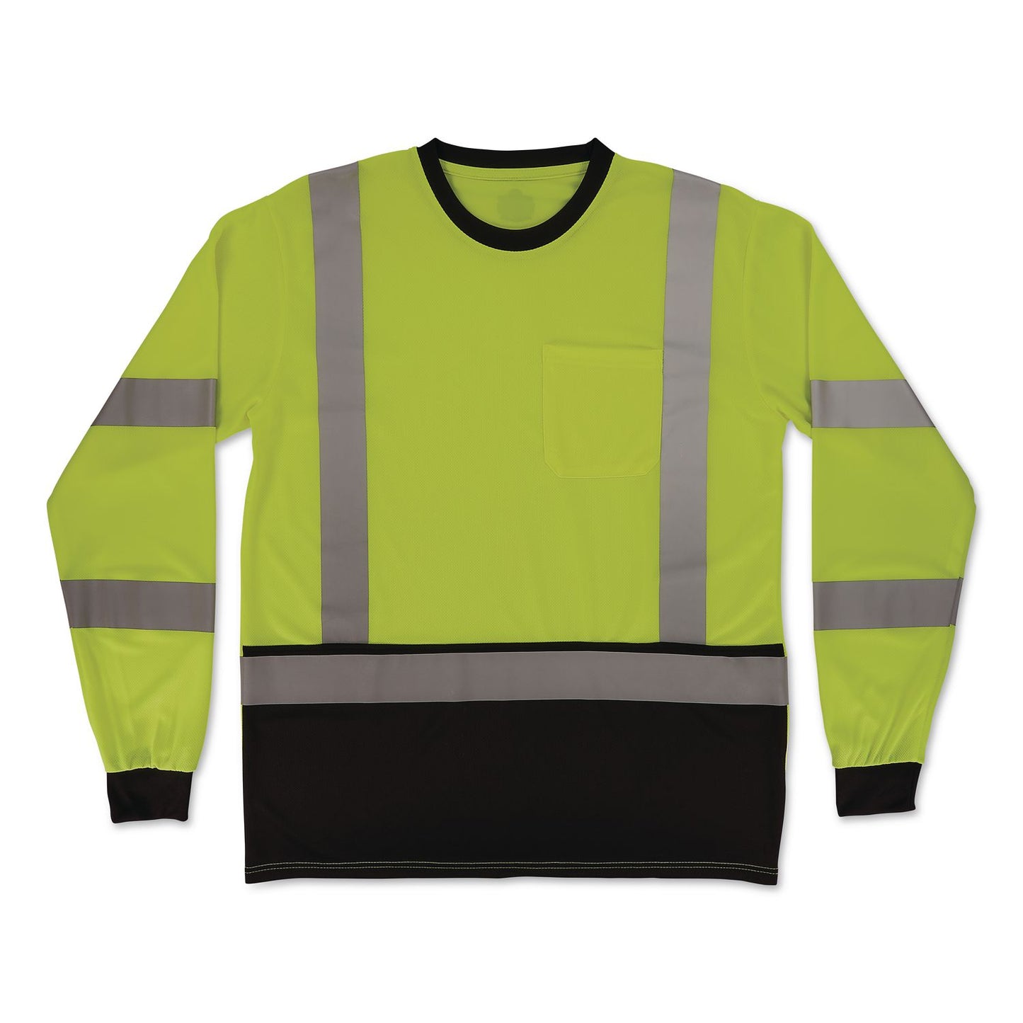 GloWear 8369BK Class 3 Essential Hi-Vis Long Sleeve T-Shirt with Black Bottom, Large, Lime
